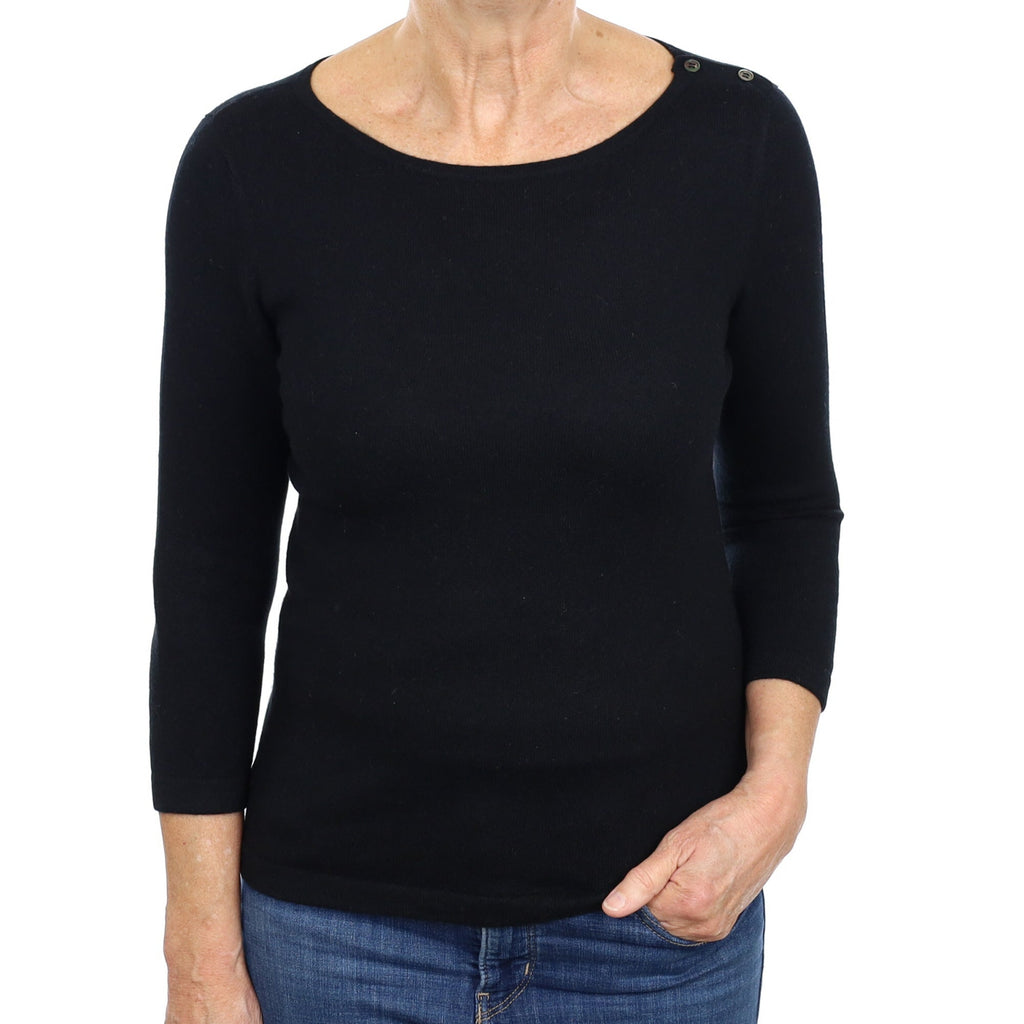 Black Cashmere Wide Crew Neck Jumper Medium