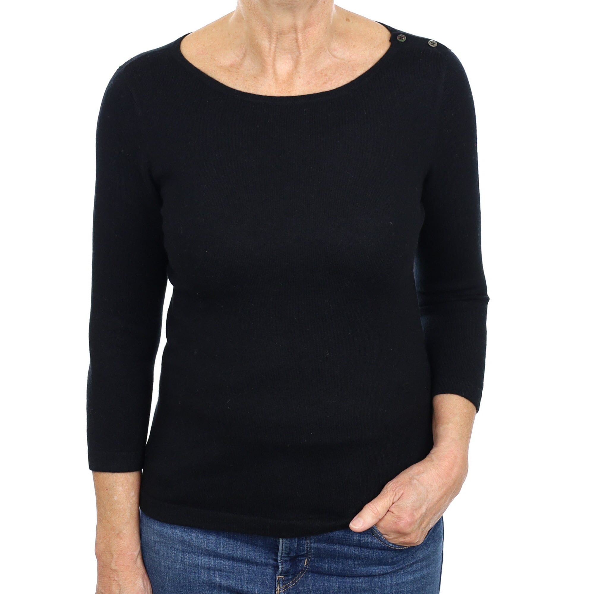 Black Cashmere Wide Crew Neck Jumper Medium