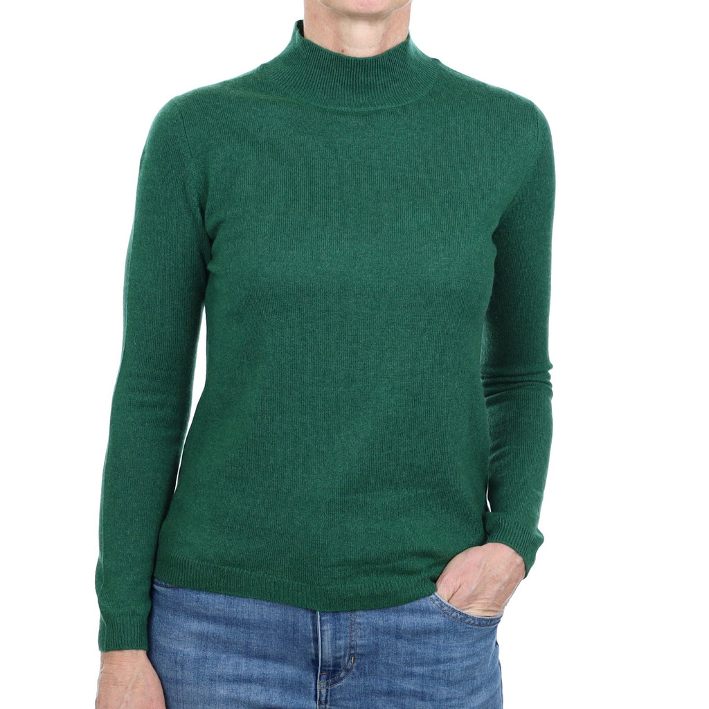 Shamrock Green Cashmere Turtle Neck Jumper Small