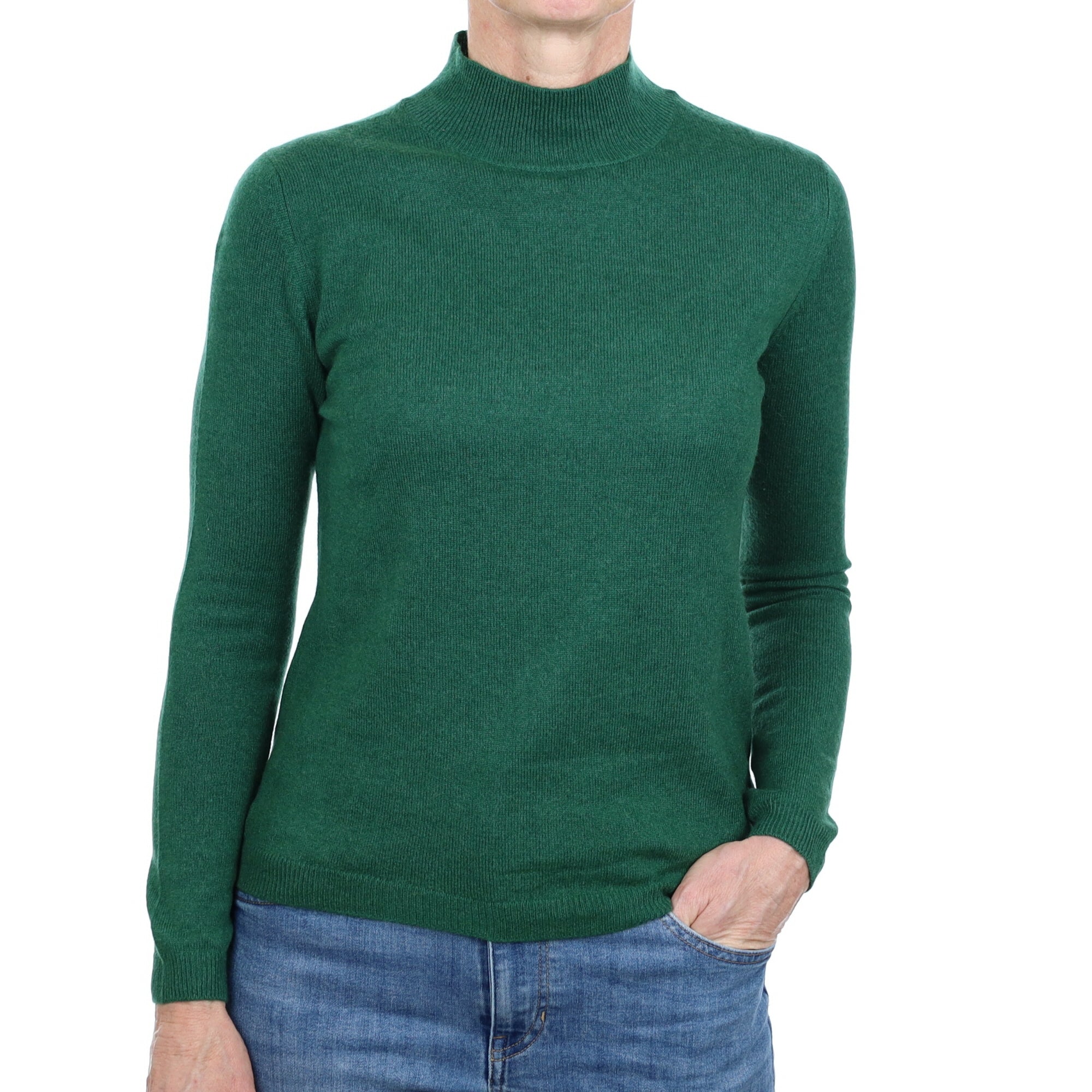 Shamrock Green Cashmere Turtle Neck Jumper Small