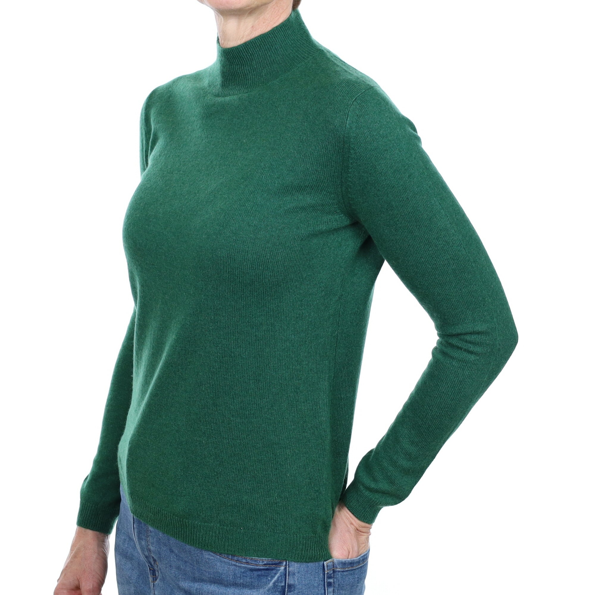 Shamrock Green Cashmere Turtle Neck Jumper Small