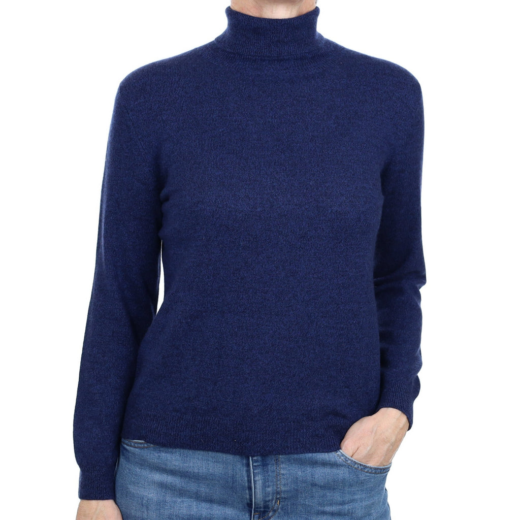 French Navy Marl Cashmere Polo Neck Jumper Small