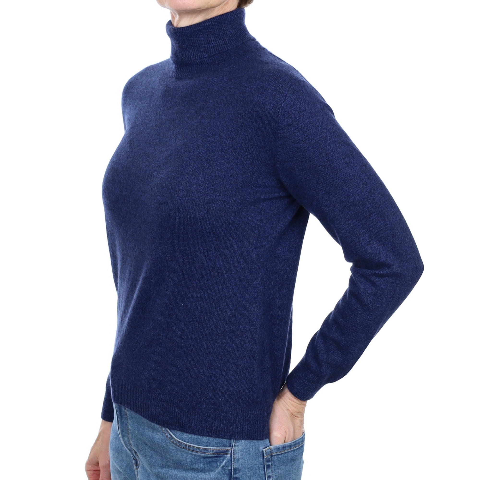 French Navy Marl Cashmere Polo Neck Jumper Small