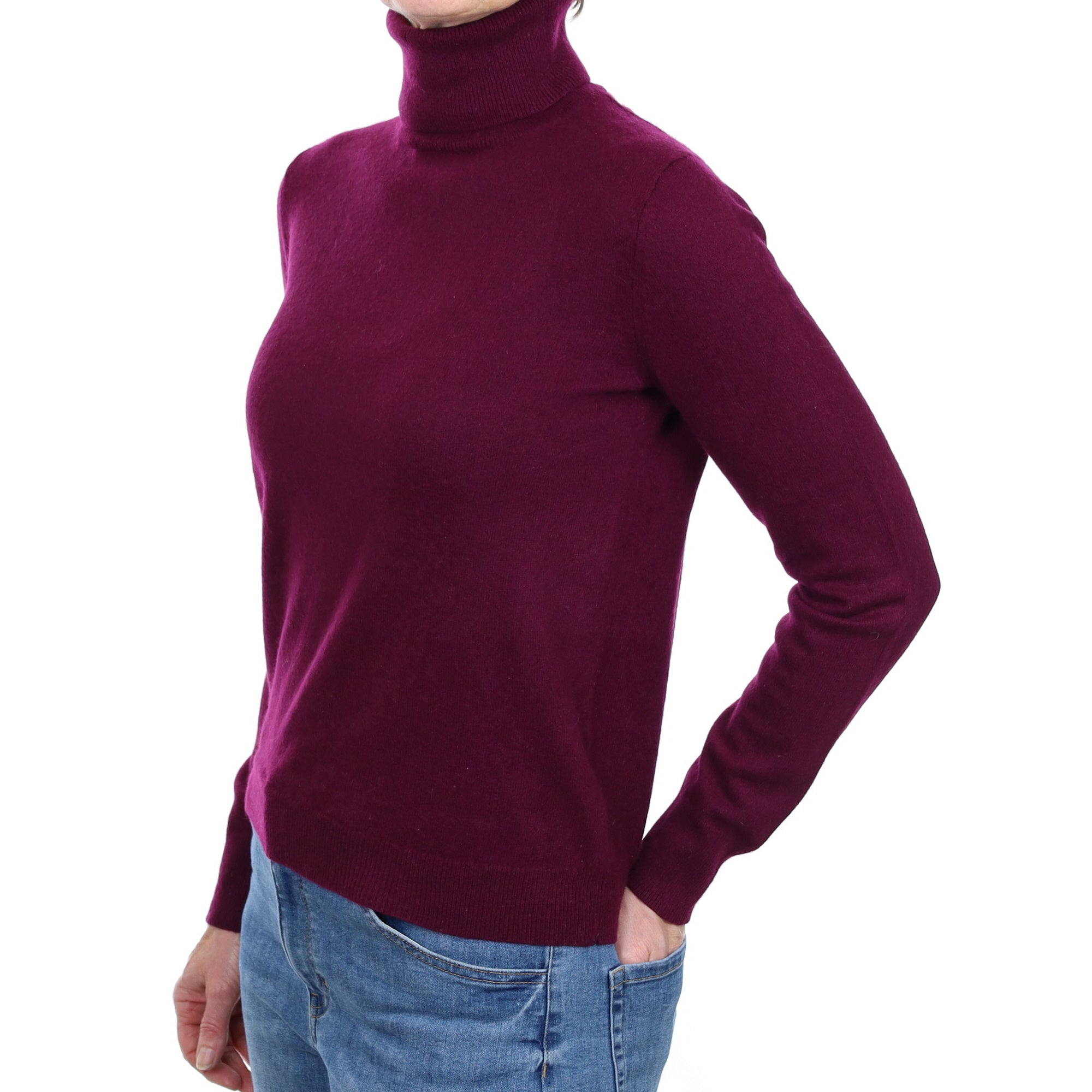Fig Purple Cashmere Polo Neck Jumper Small