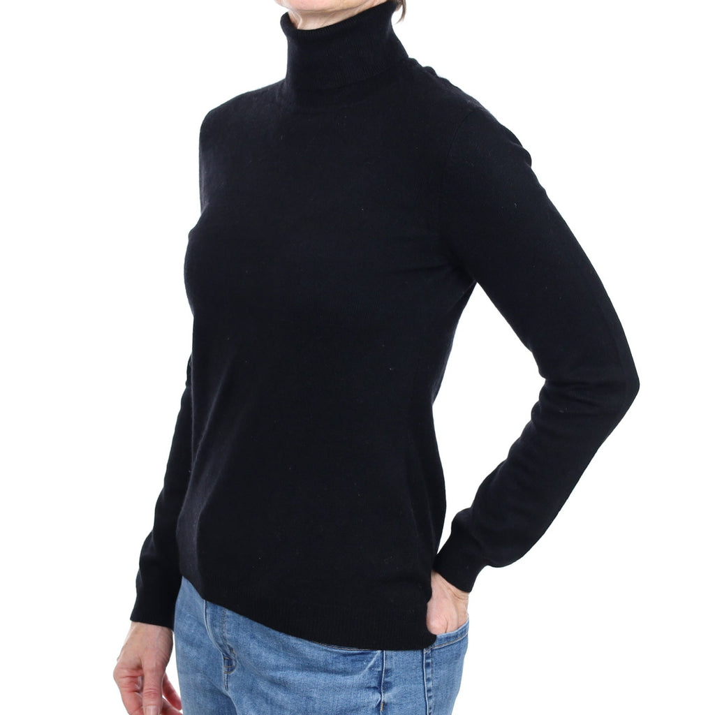 Black Cashmere Polo Neck Jumper Small