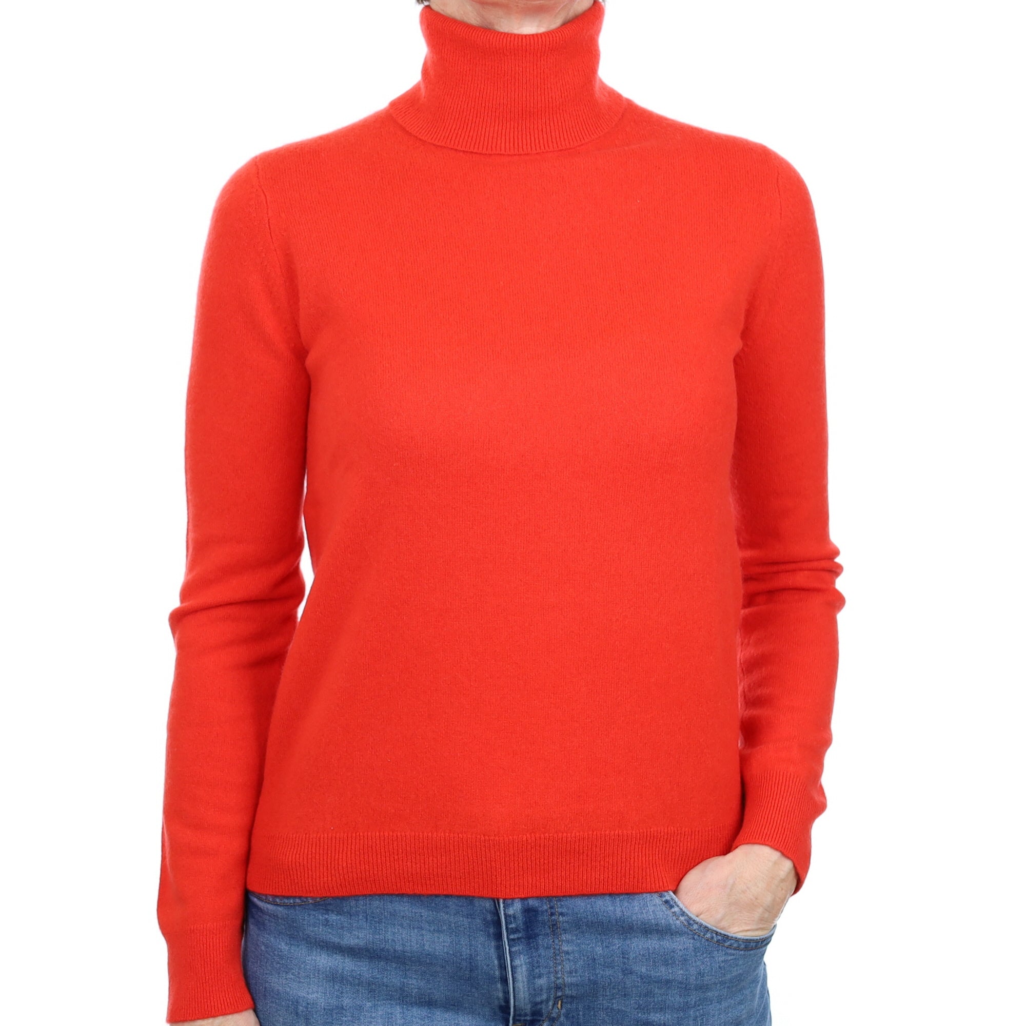 Vermillion Red Cashmere Polo Neck Jumper Small
