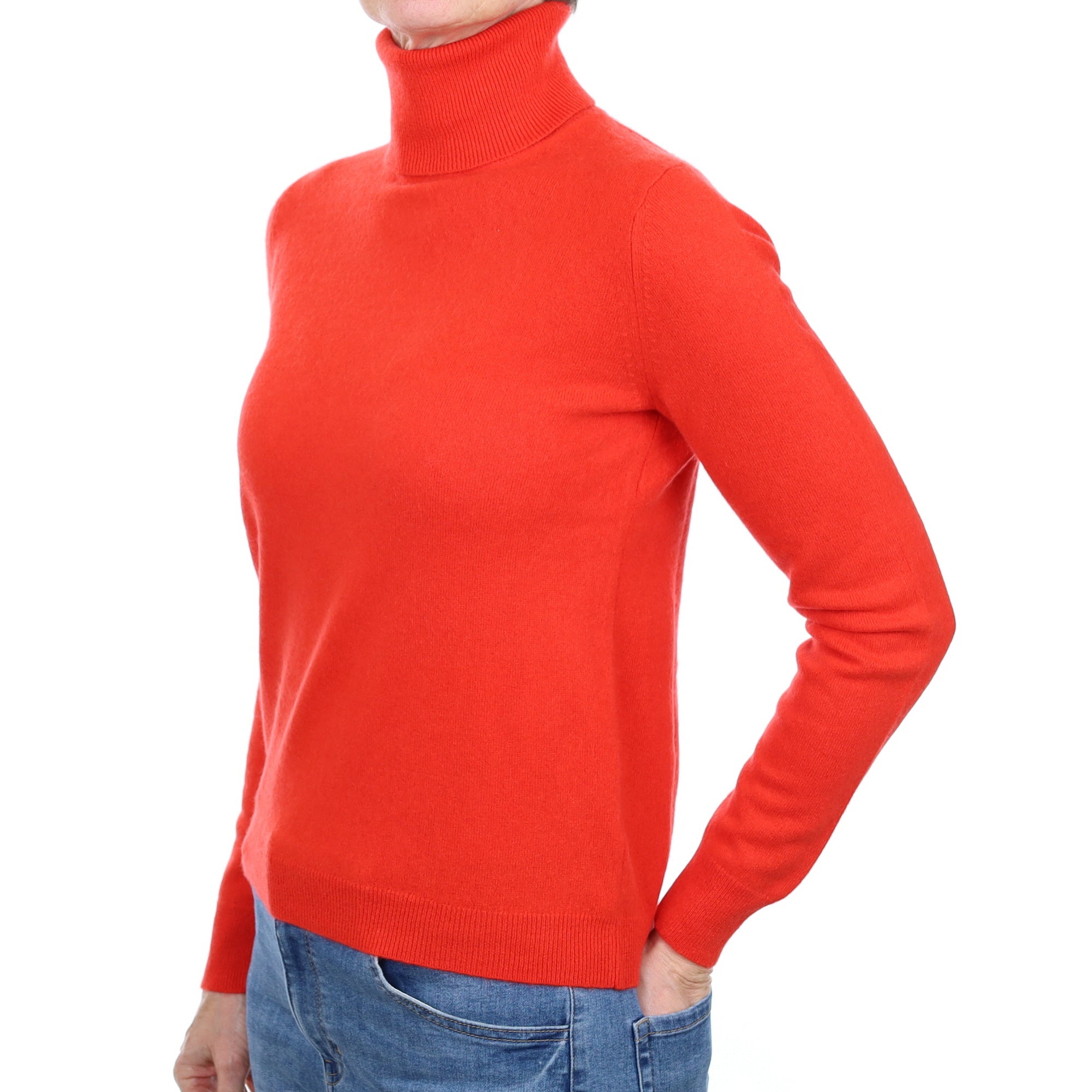 Vermillion Red Cashmere Polo Neck Jumper Small