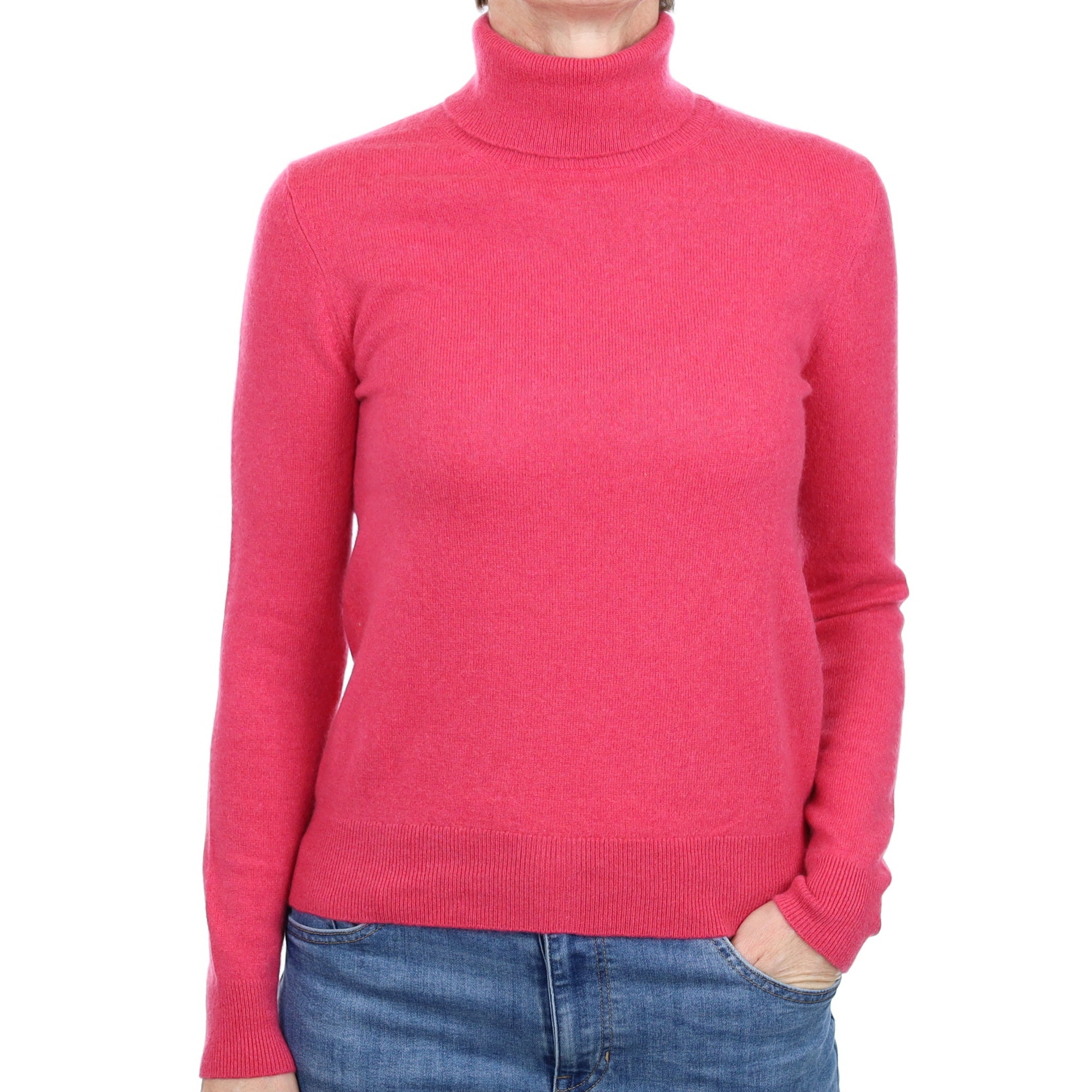 Rose Pink Cashmere Polo Neck Jumper Small