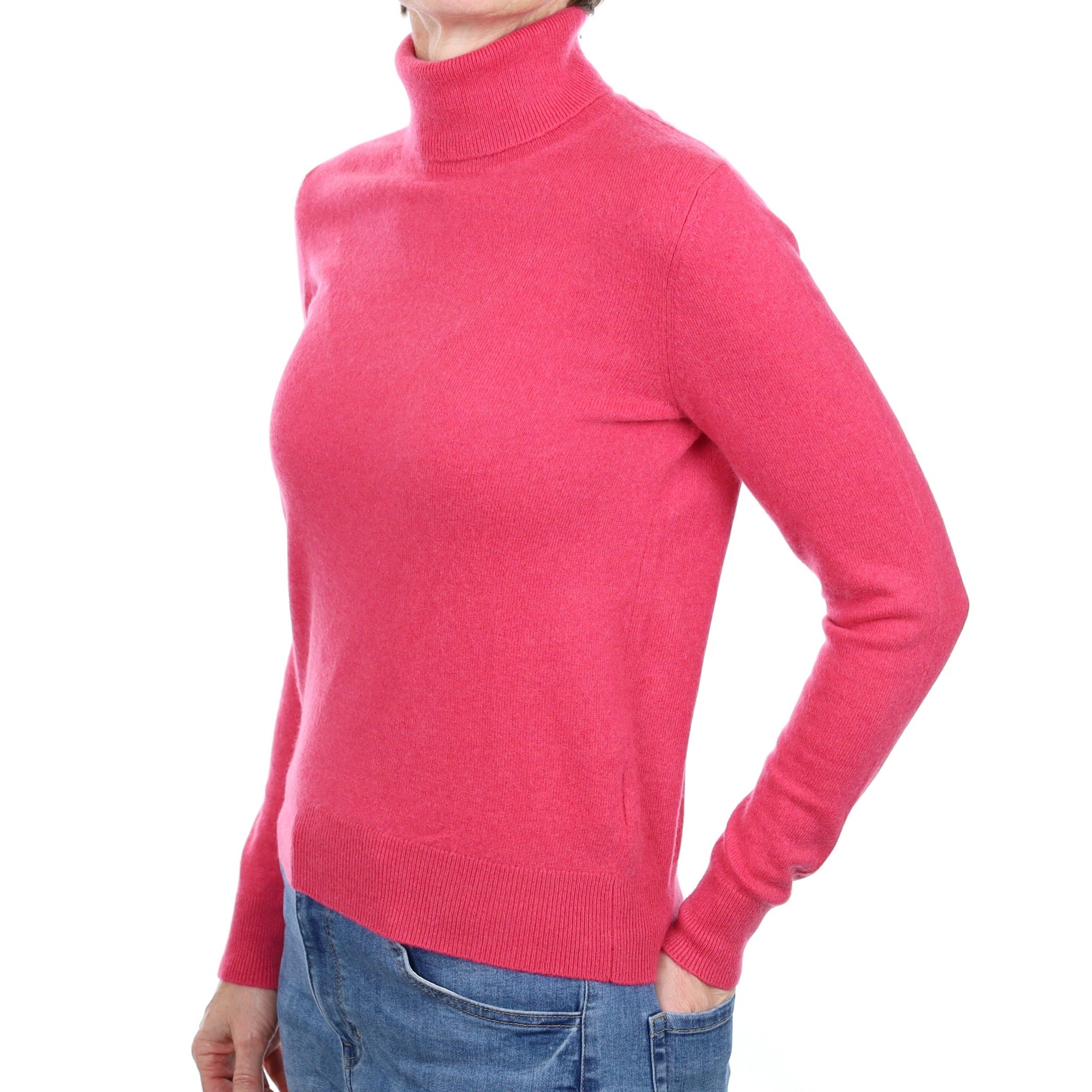 Rose Pink Cashmere Polo Neck Jumper Small
