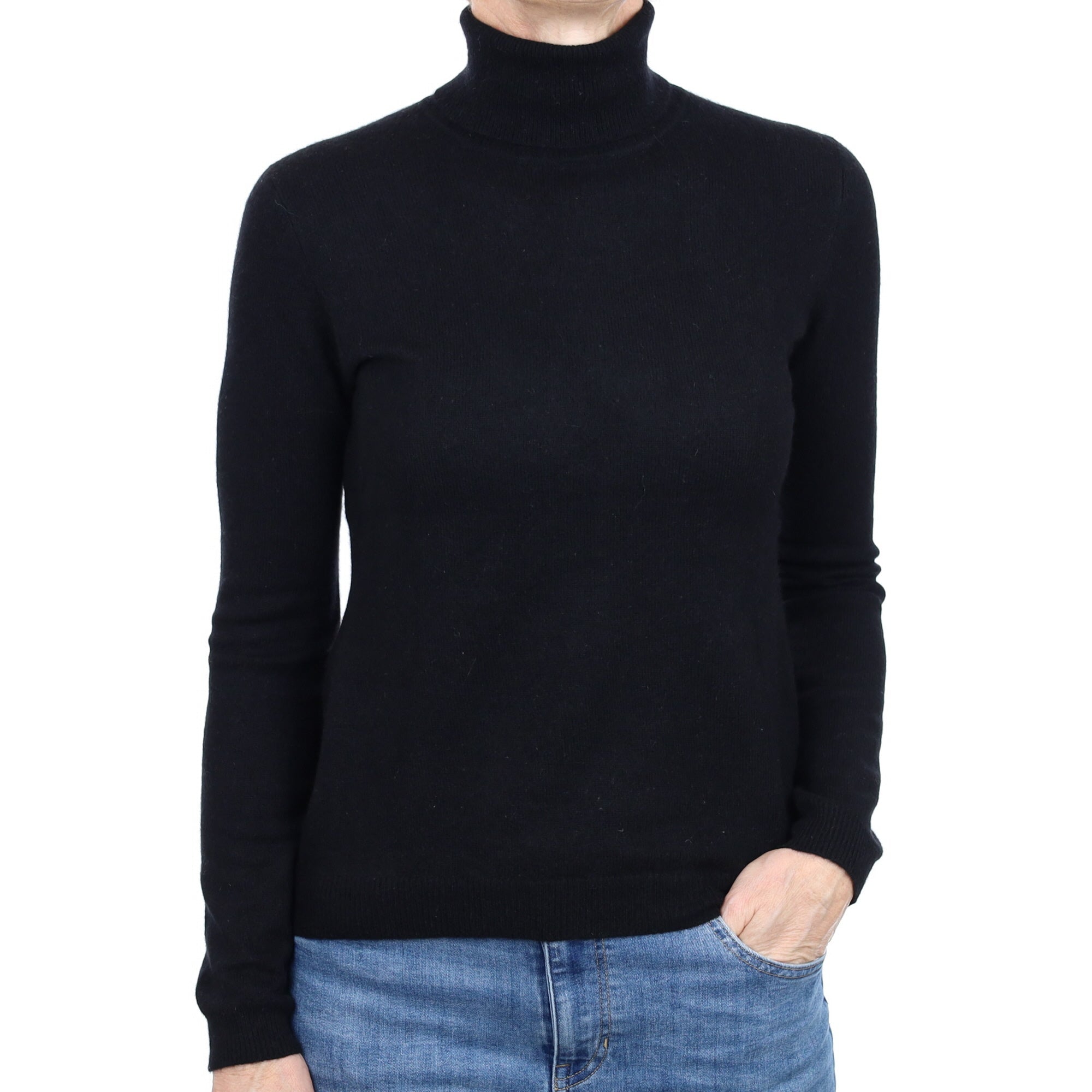 Black Cashmere Polo Neck Jumper Small