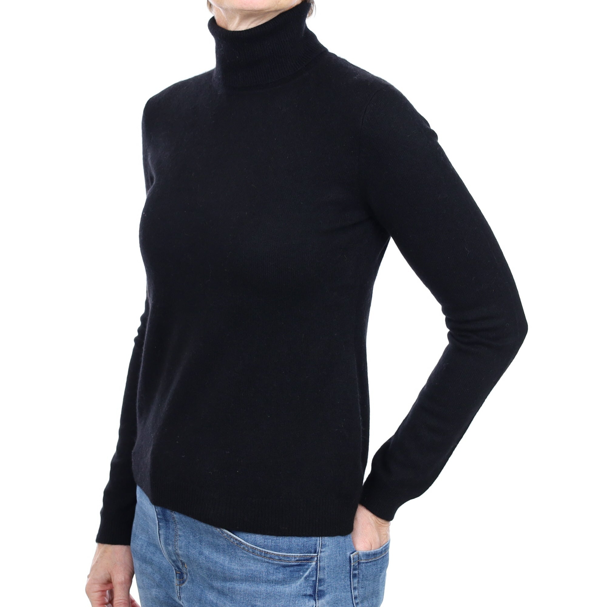 Black Cashmere Polo Neck Jumper Small