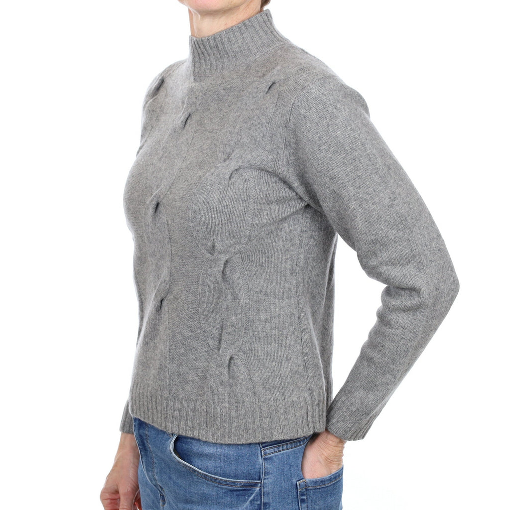 Ash Grey Cable Cashmere Turtle Neck Jumper Small