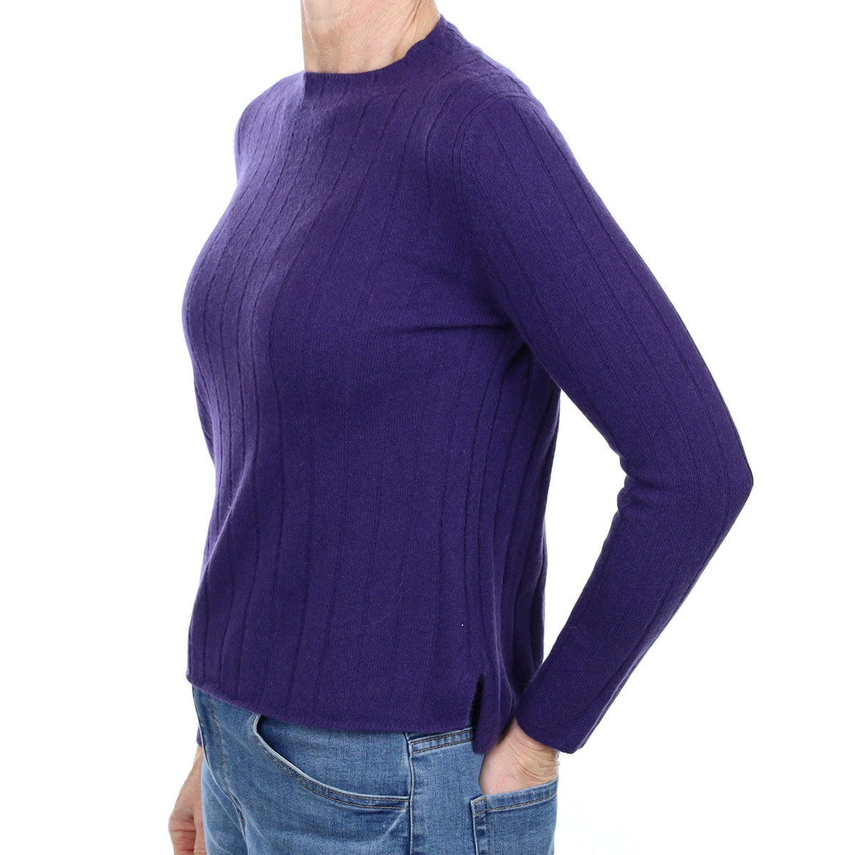 Iris Purple Rib Cashmere Crew Neck Jumper Small