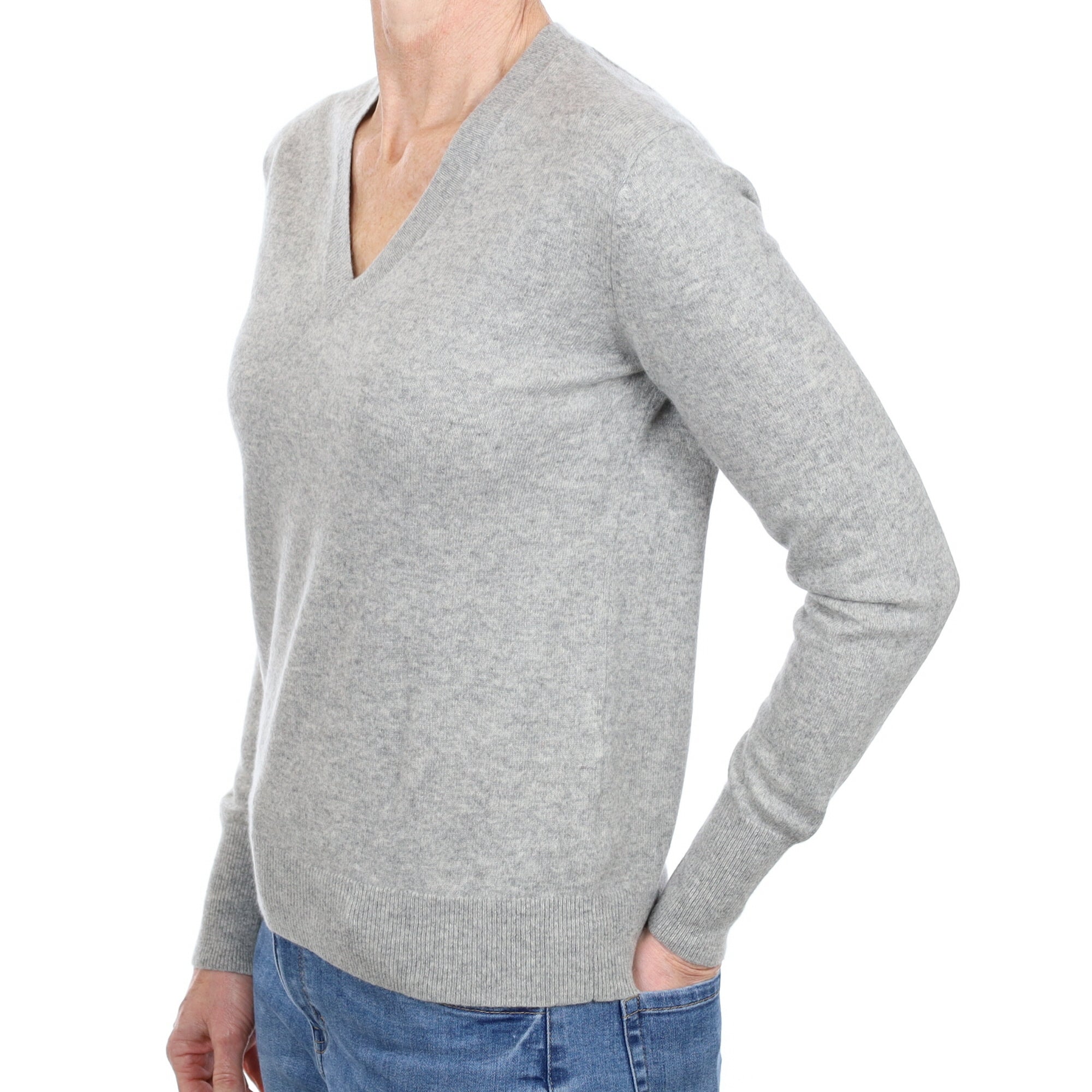 Smoke Grey Cashmere V Neck Jumper Small