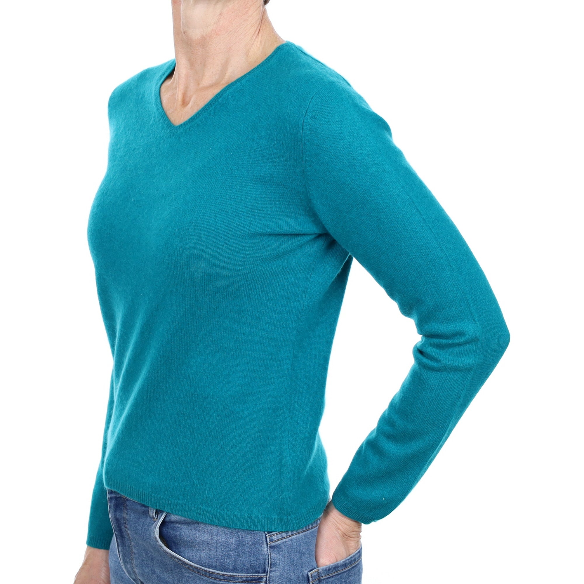 Deep Turquoise Cashmere V Neck Jumper Small
