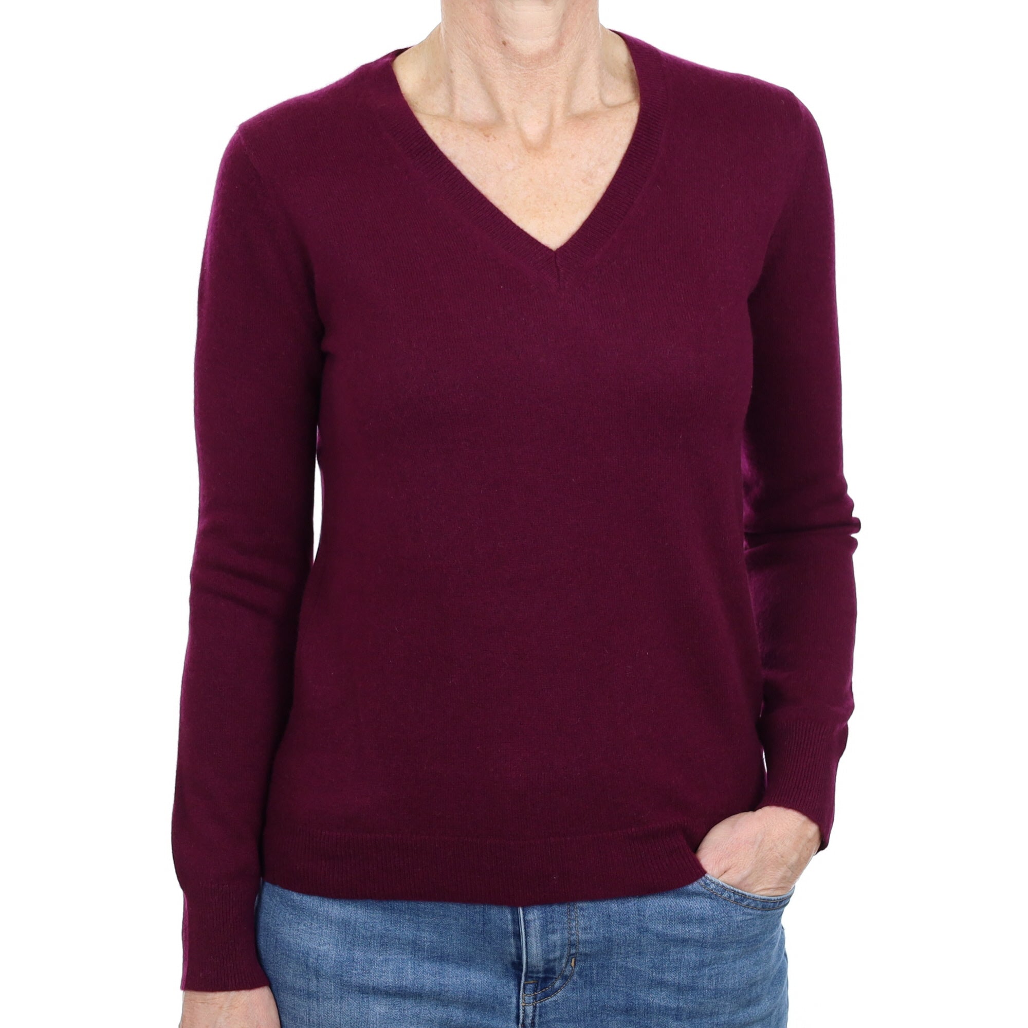 Mulberry Purple Cashmere V Neck Jumper Small