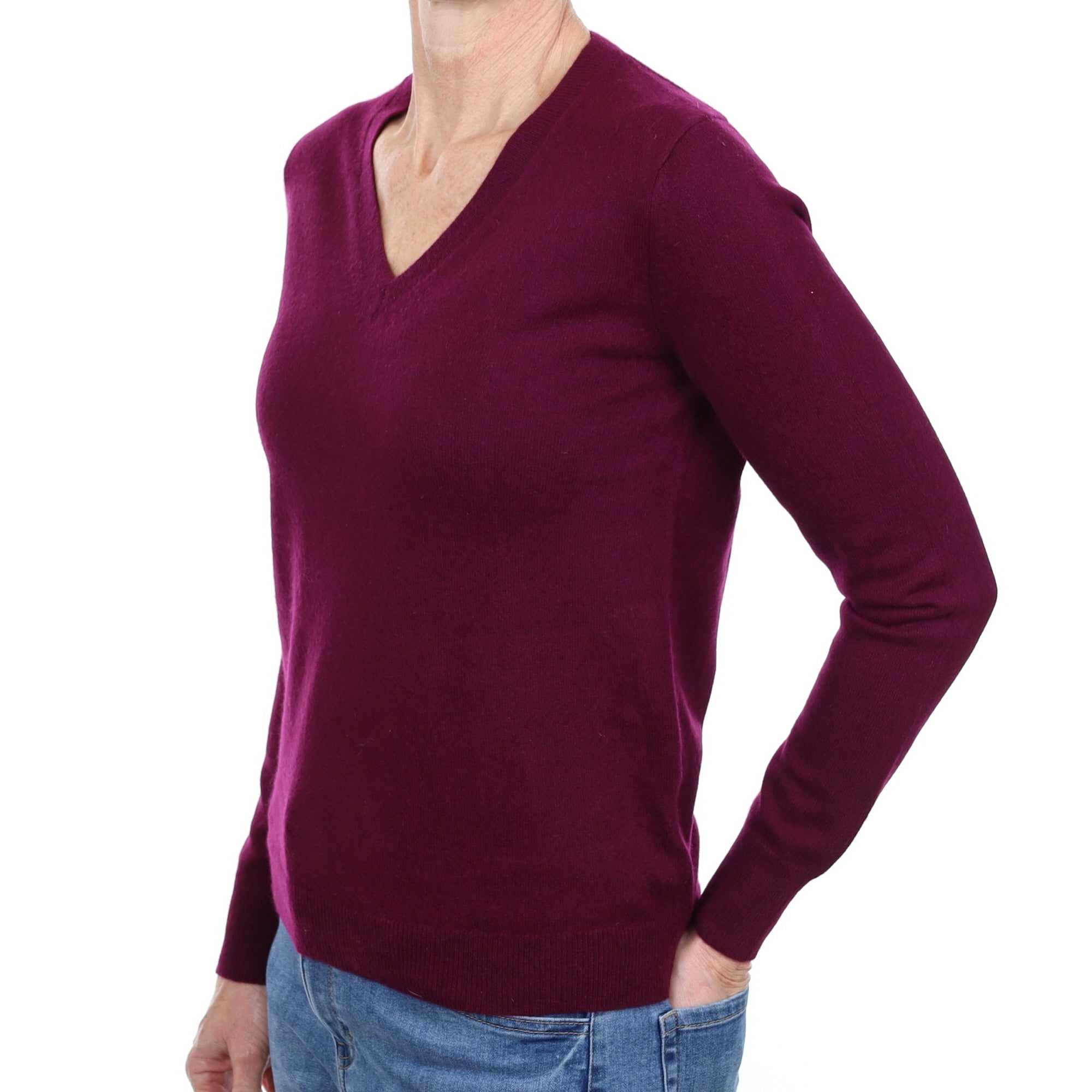 Mulberry Purple Cashmere V Neck Jumper Small