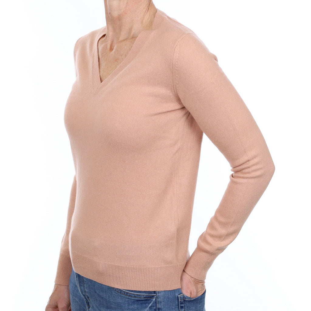 Nude Pink Cashmere V Neck Jumper Small