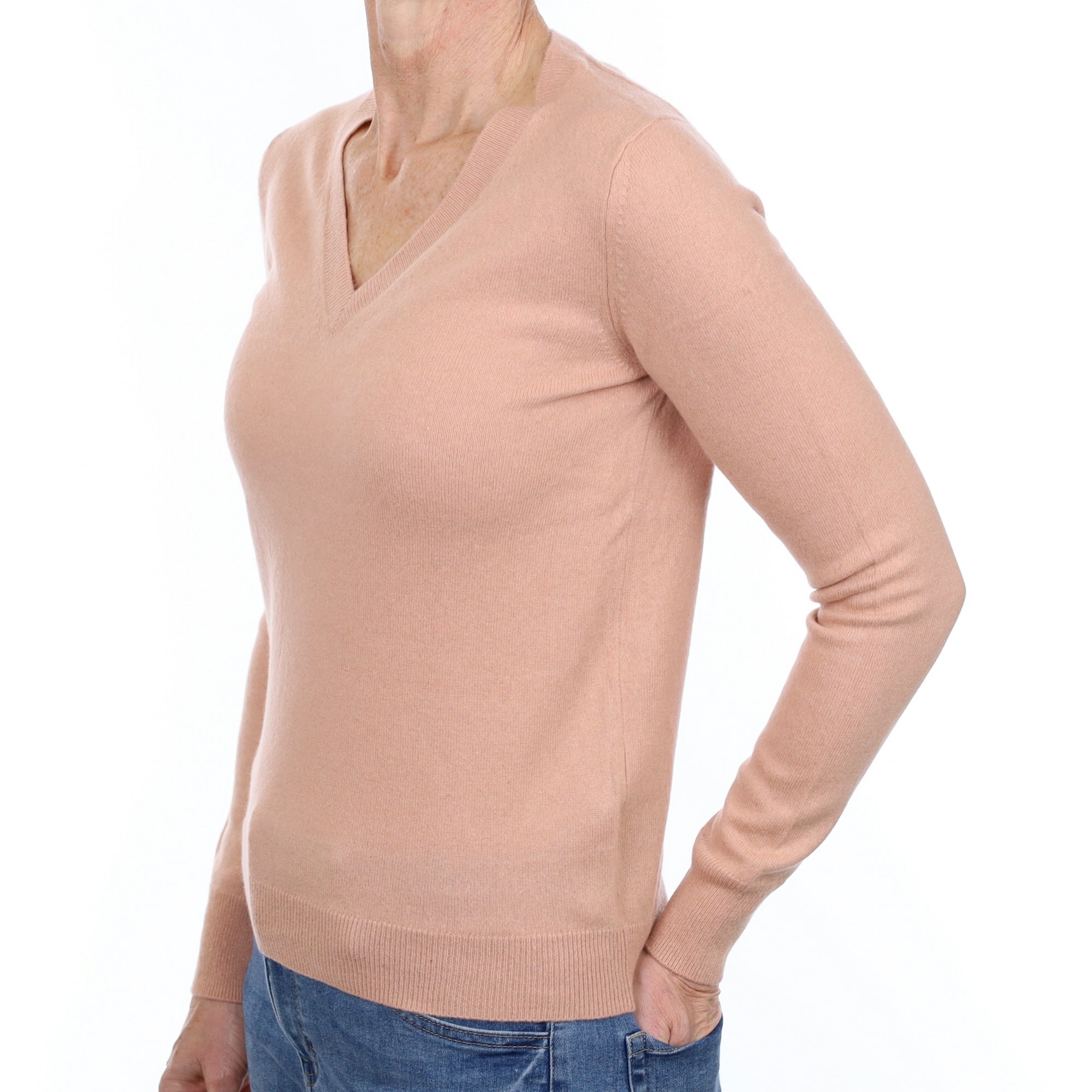 Nude Pink Cashmere V Neck Jumper Small