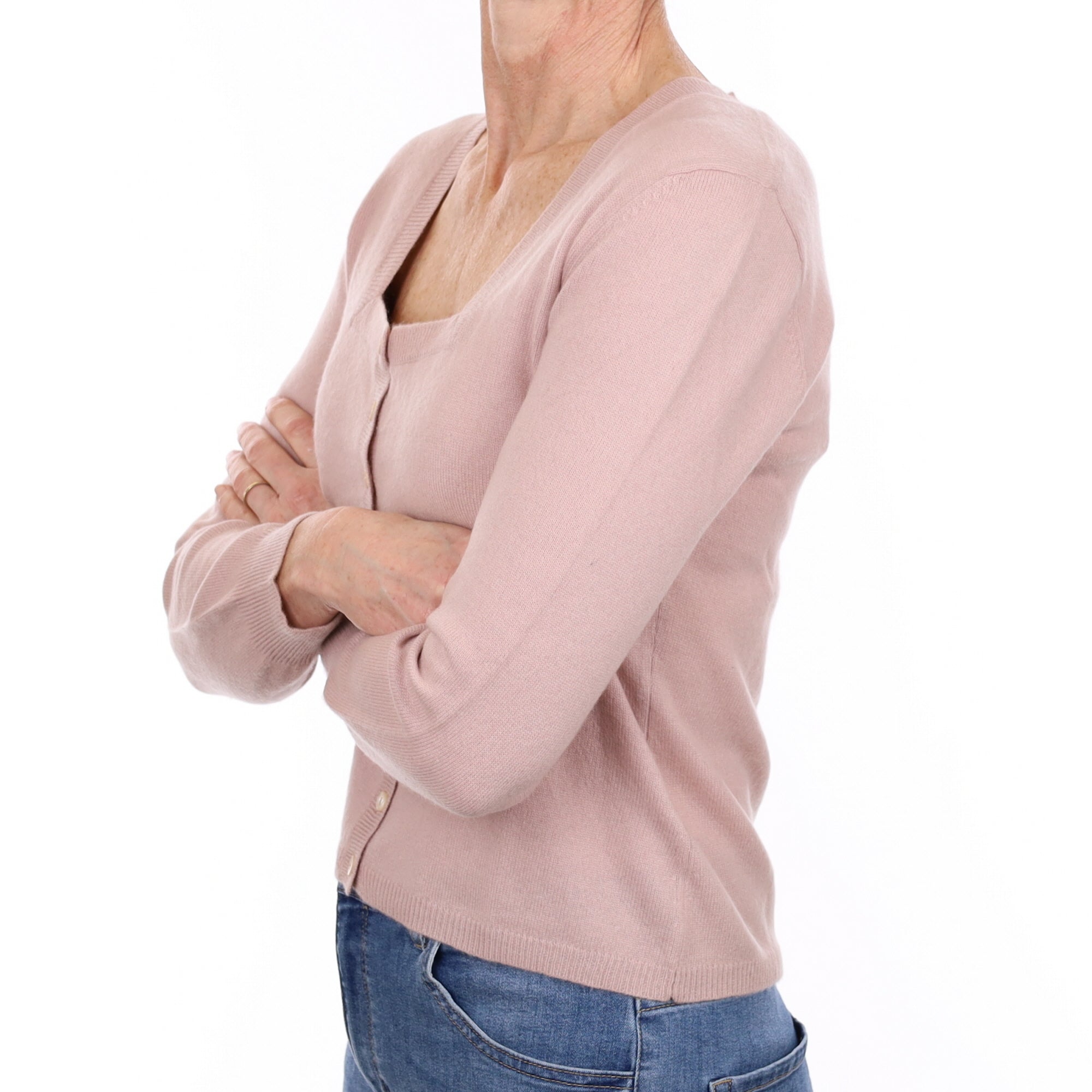 Pale Mauve Cashmere Square Neck Cardigan Small