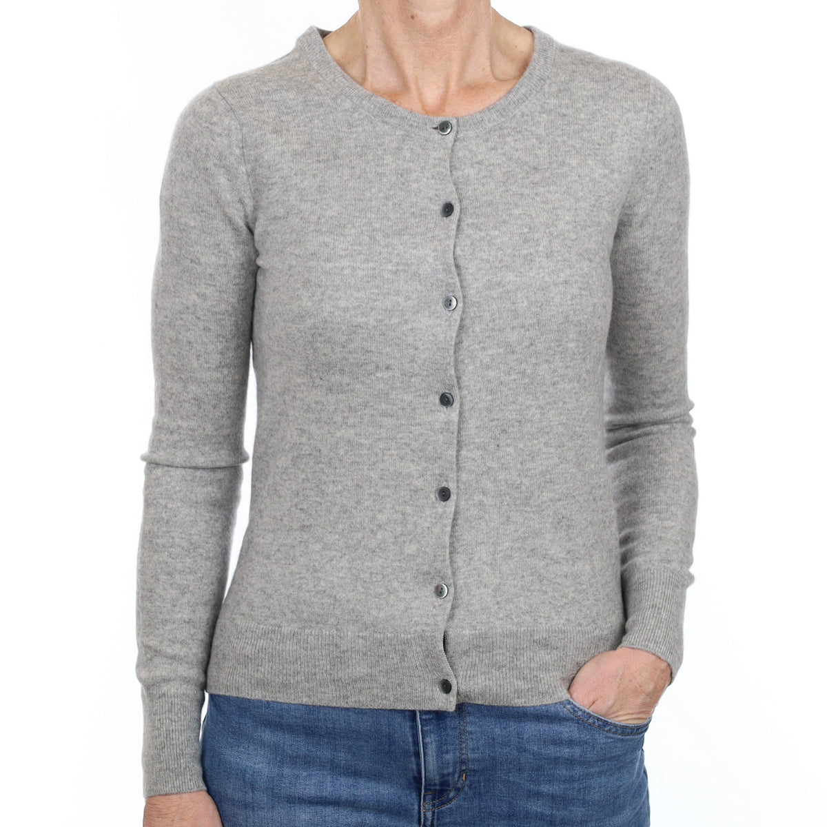 Smoke Grey Cashmere Crew Neck Cardigan Small