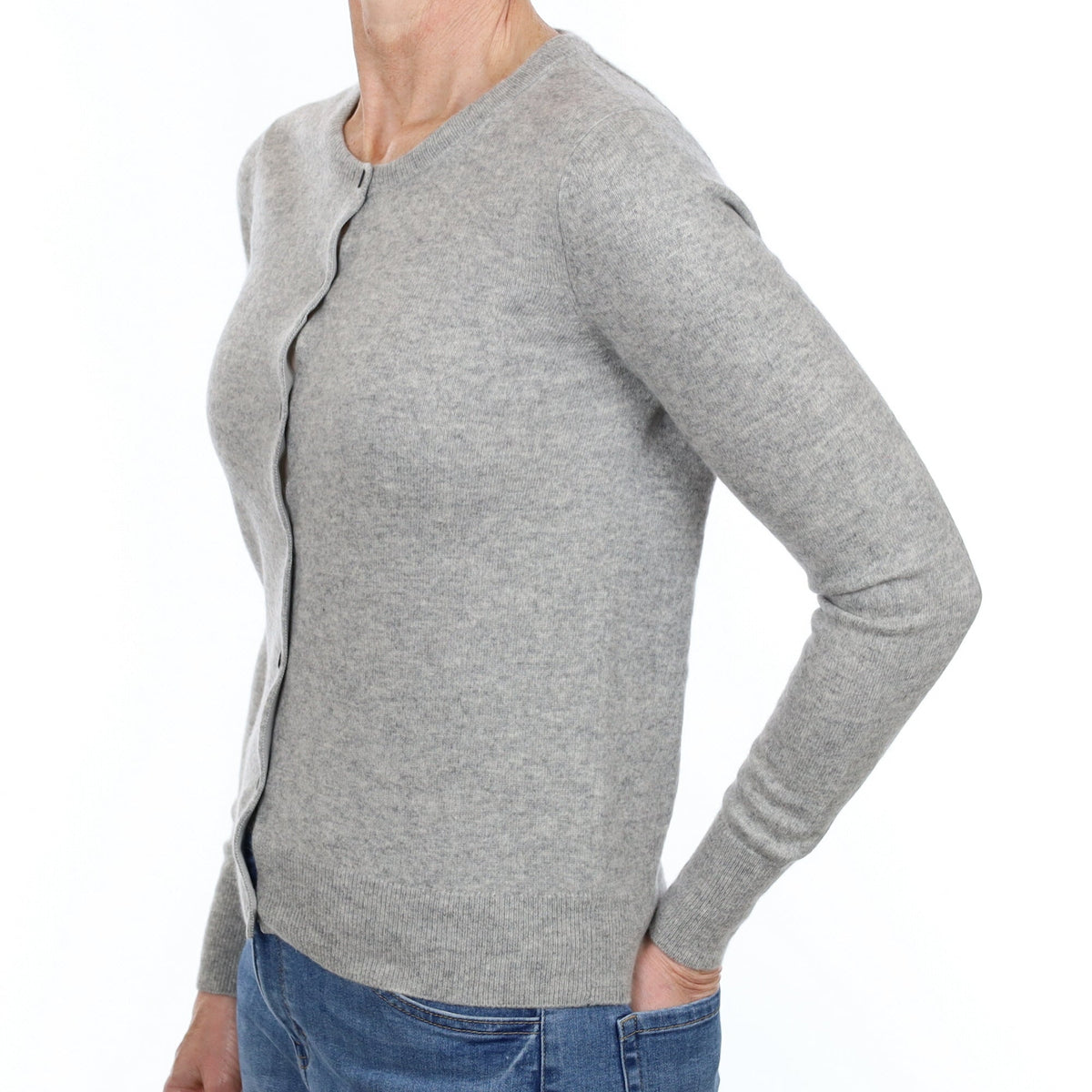 Smoke Grey Cashmere Crew Neck Cardigan Small