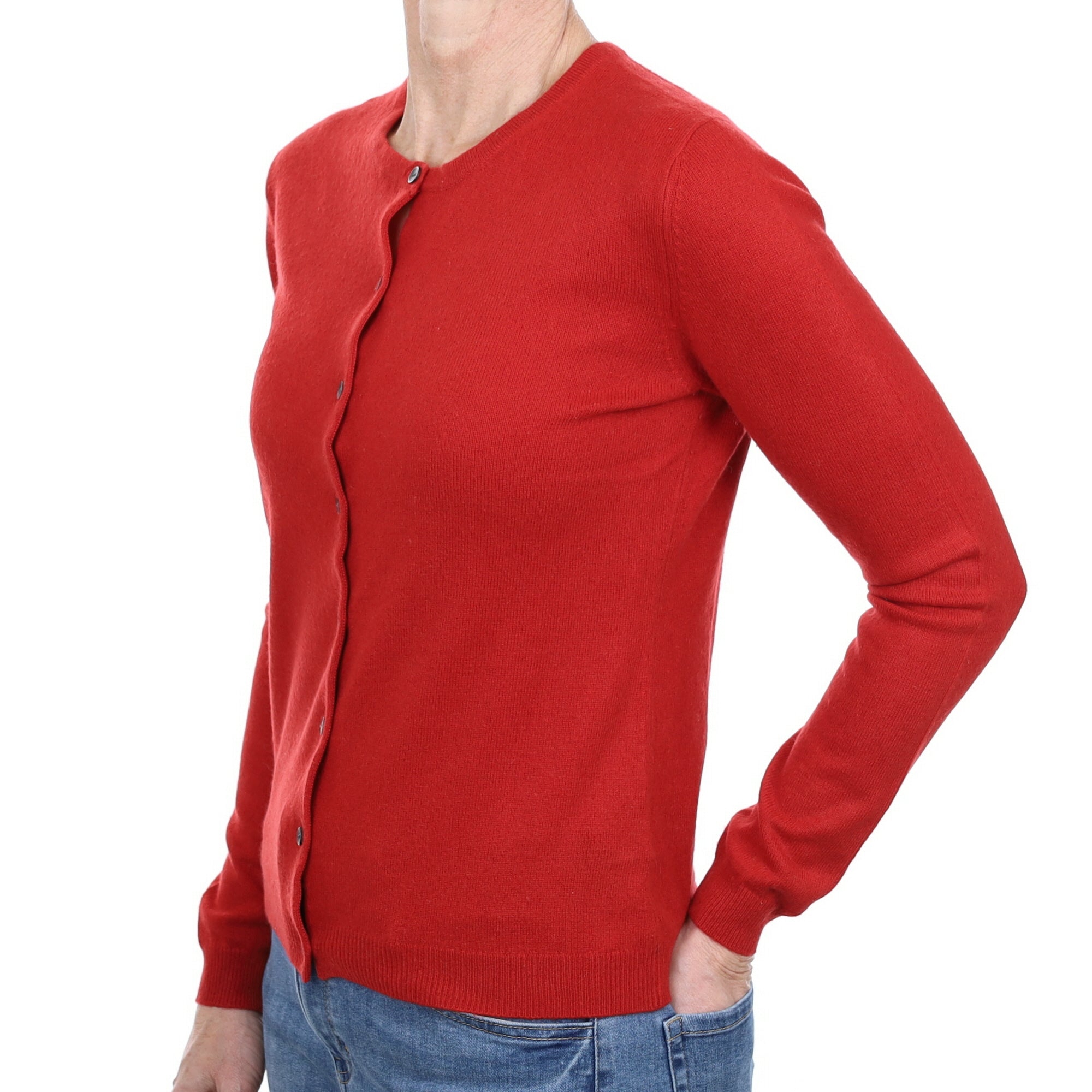 Spanish Red Cashmere Crew Neck Cardigan Small