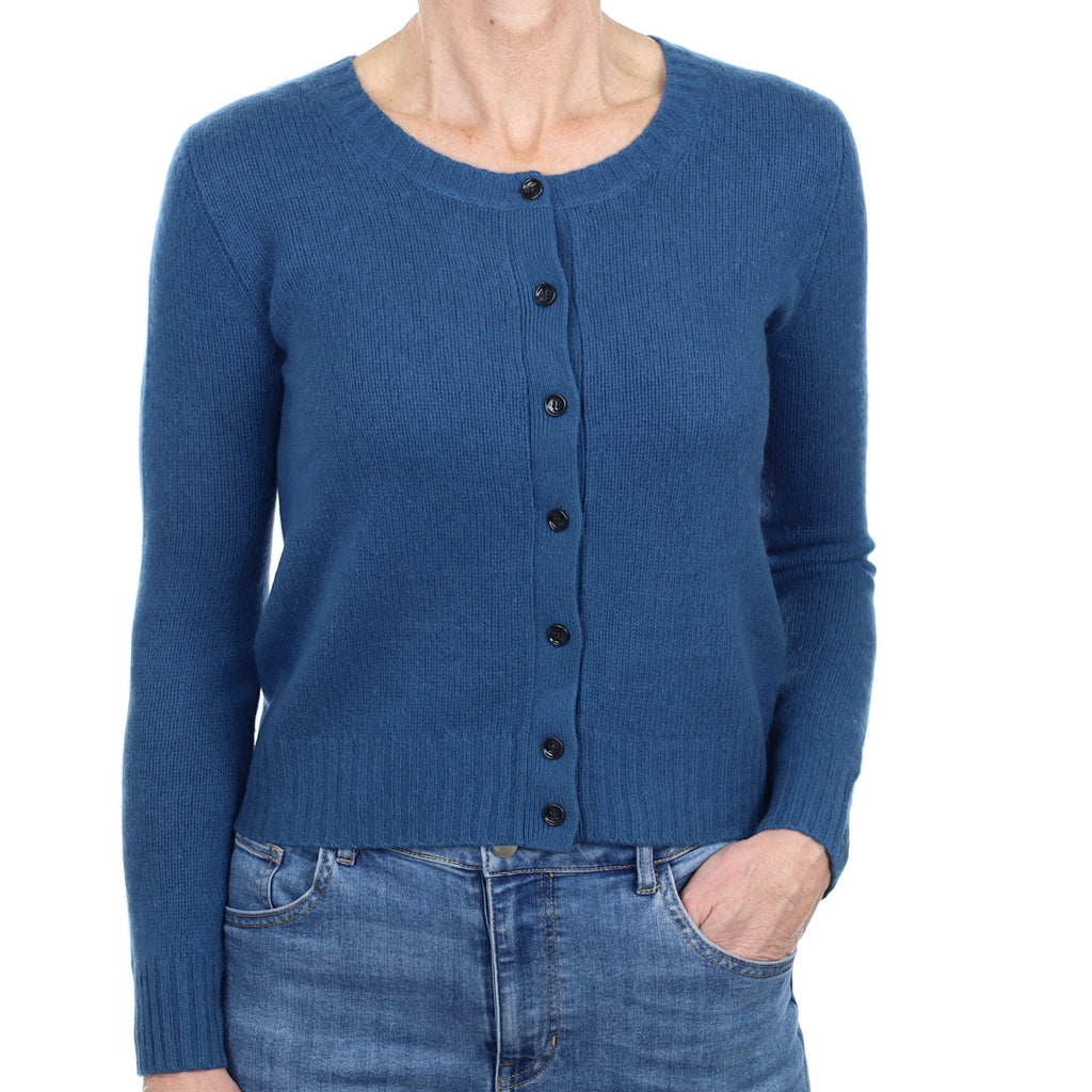 Petrol Blue Cashmere Crew Neck Cardigan Small
