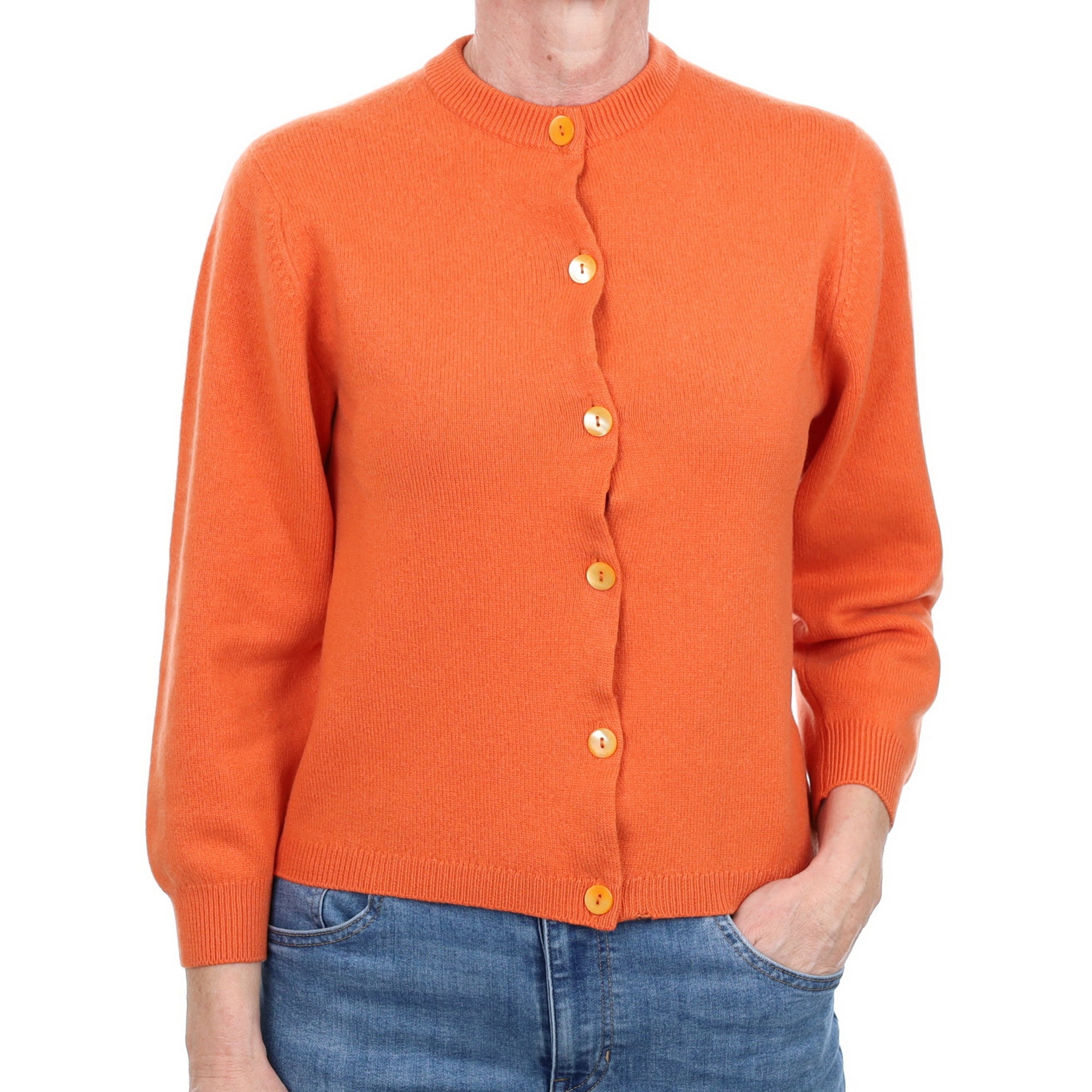 Scottish Sunset Orange Cashmere Crew Neck Cardigan Small
