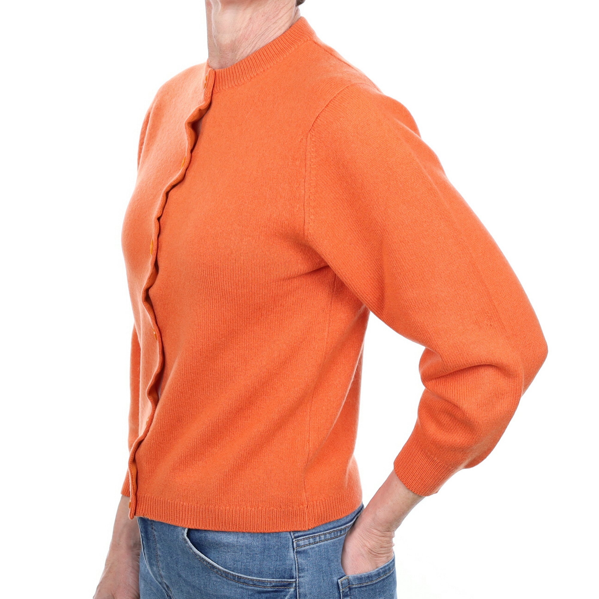 Scottish Sunset Orange Cashmere Crew Neck Cardigan Small