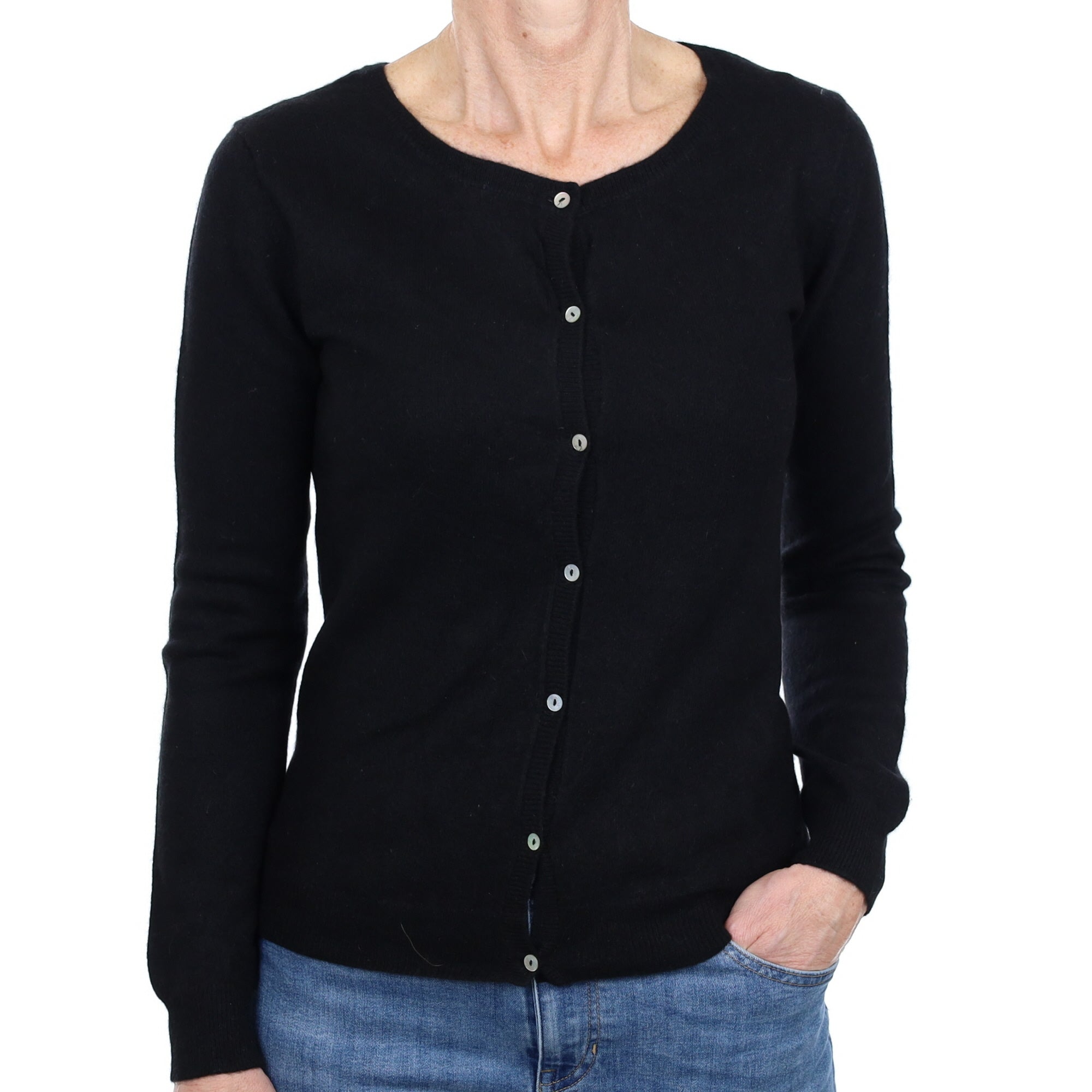 Black Cashmere Crew Neck Cardigan Small