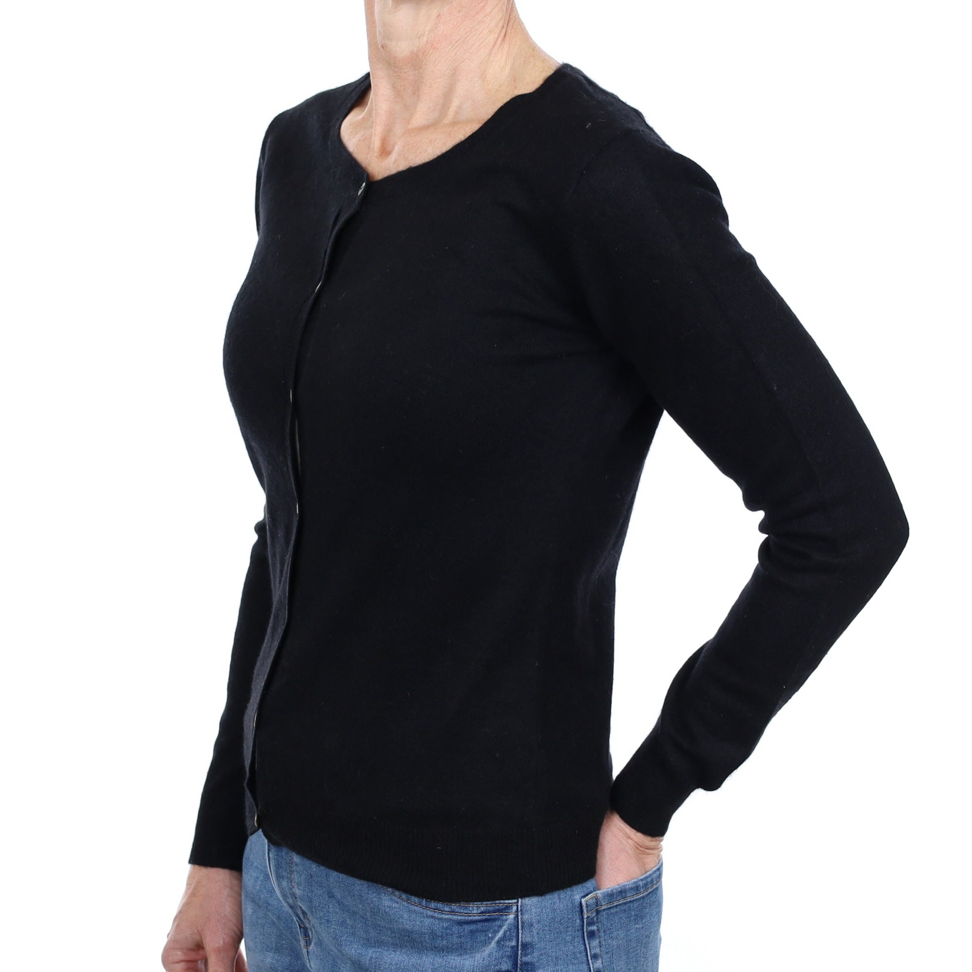 Black Cashmere Crew Neck Cardigan Small