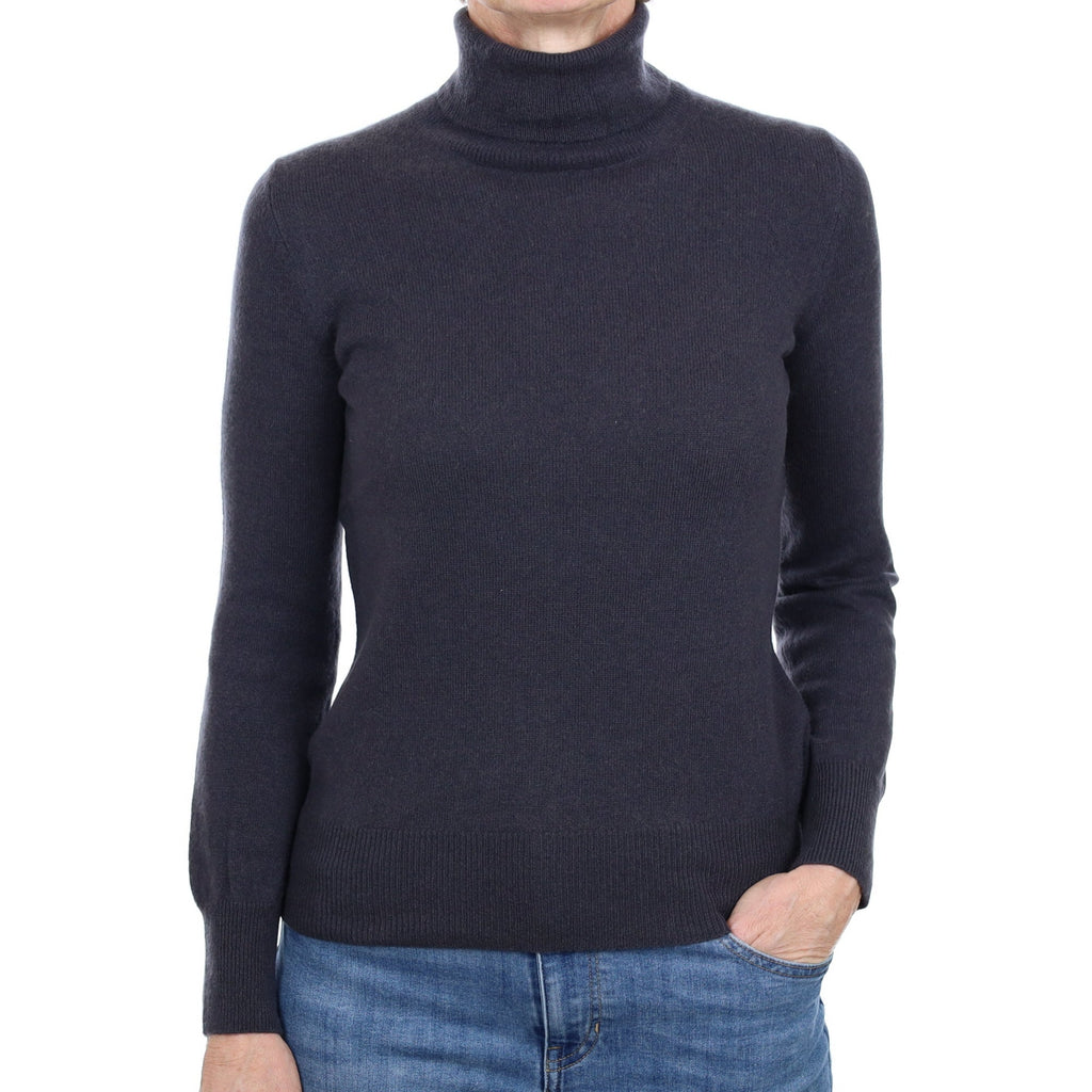 Slate Grey Cashmere Polo Neck Jumper Small