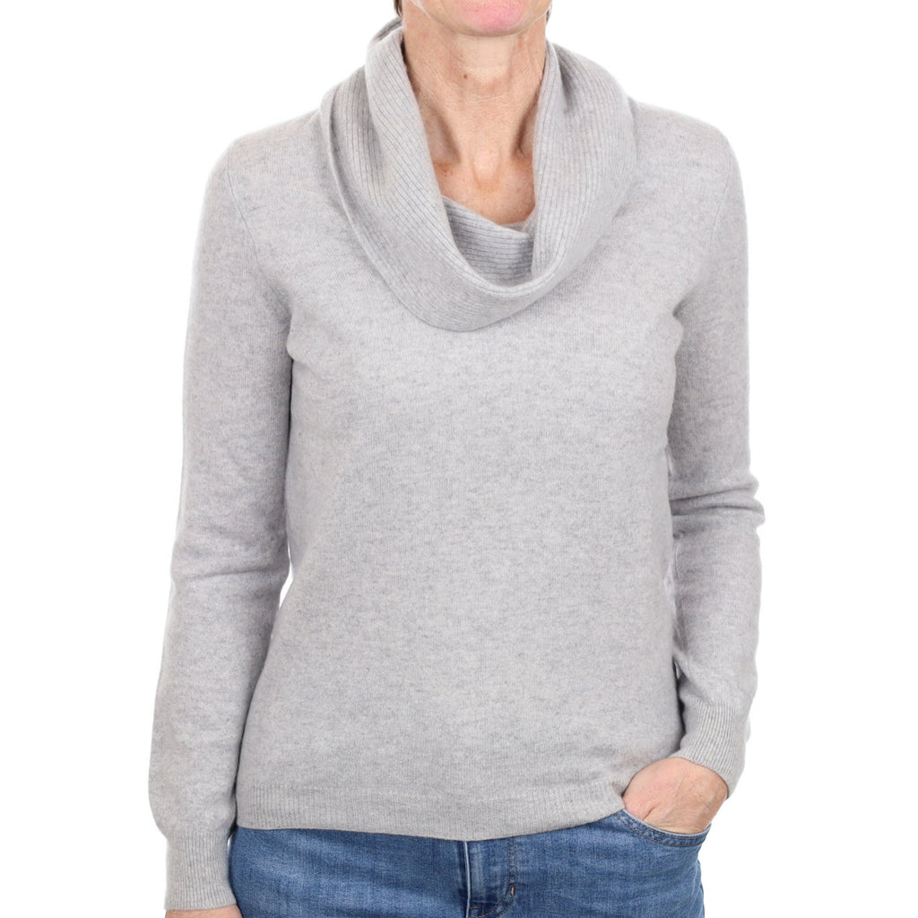 Mist Grey Cashmere Cowl Neck Jumper Small