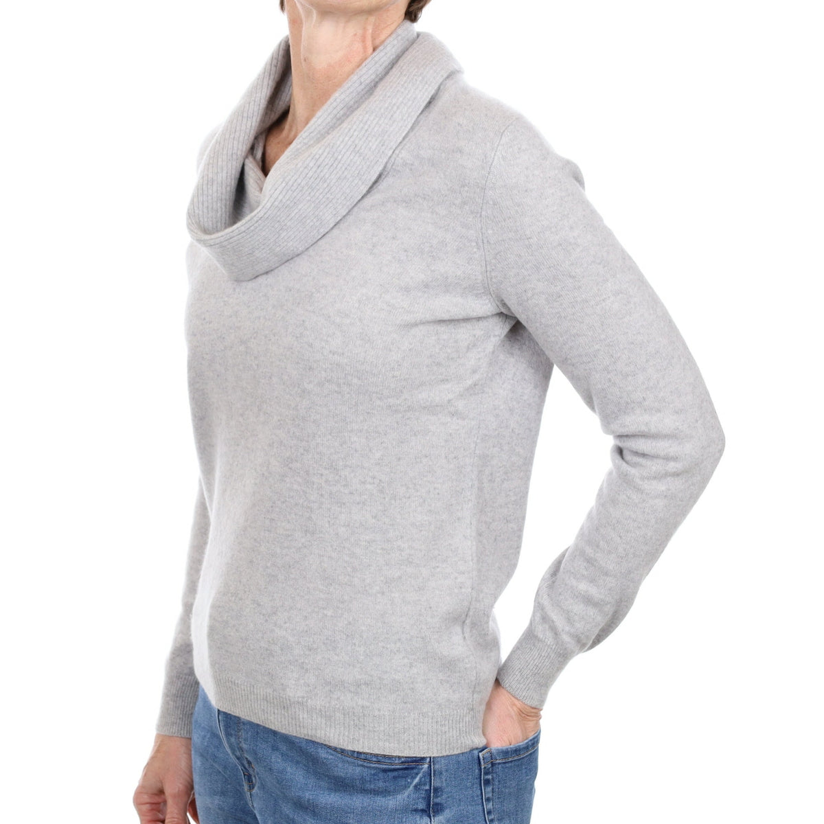 Mist Grey Cashmere Cowl Neck Jumper Small