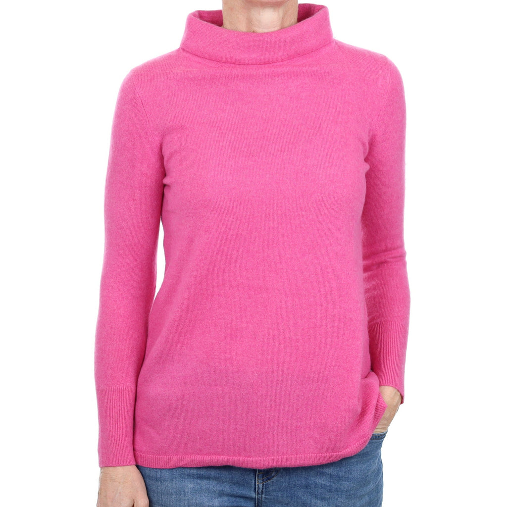 Rose Pink Cashmere Roll Neck Jumper Small