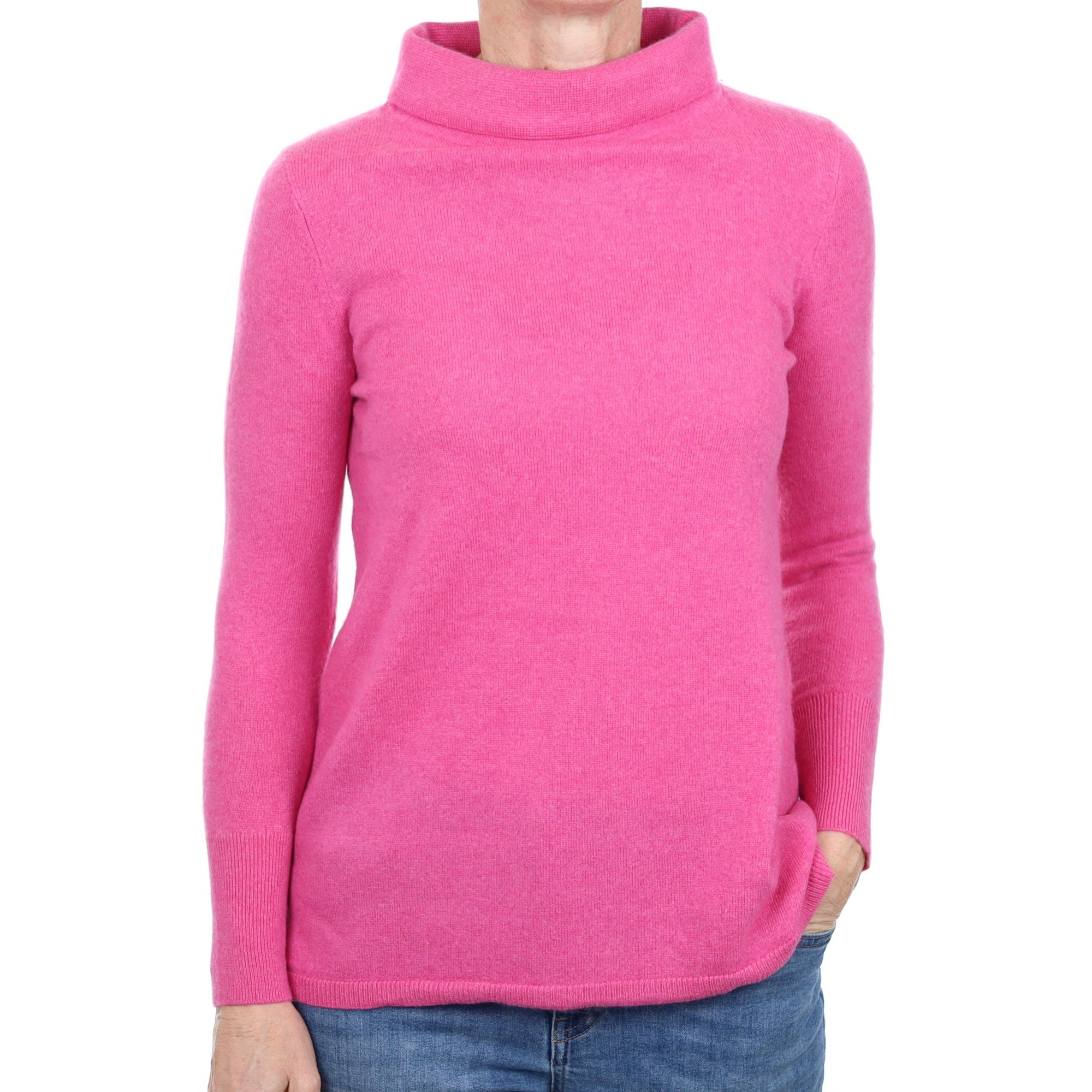 Rose Pink Cashmere Roll Neck Jumper Small