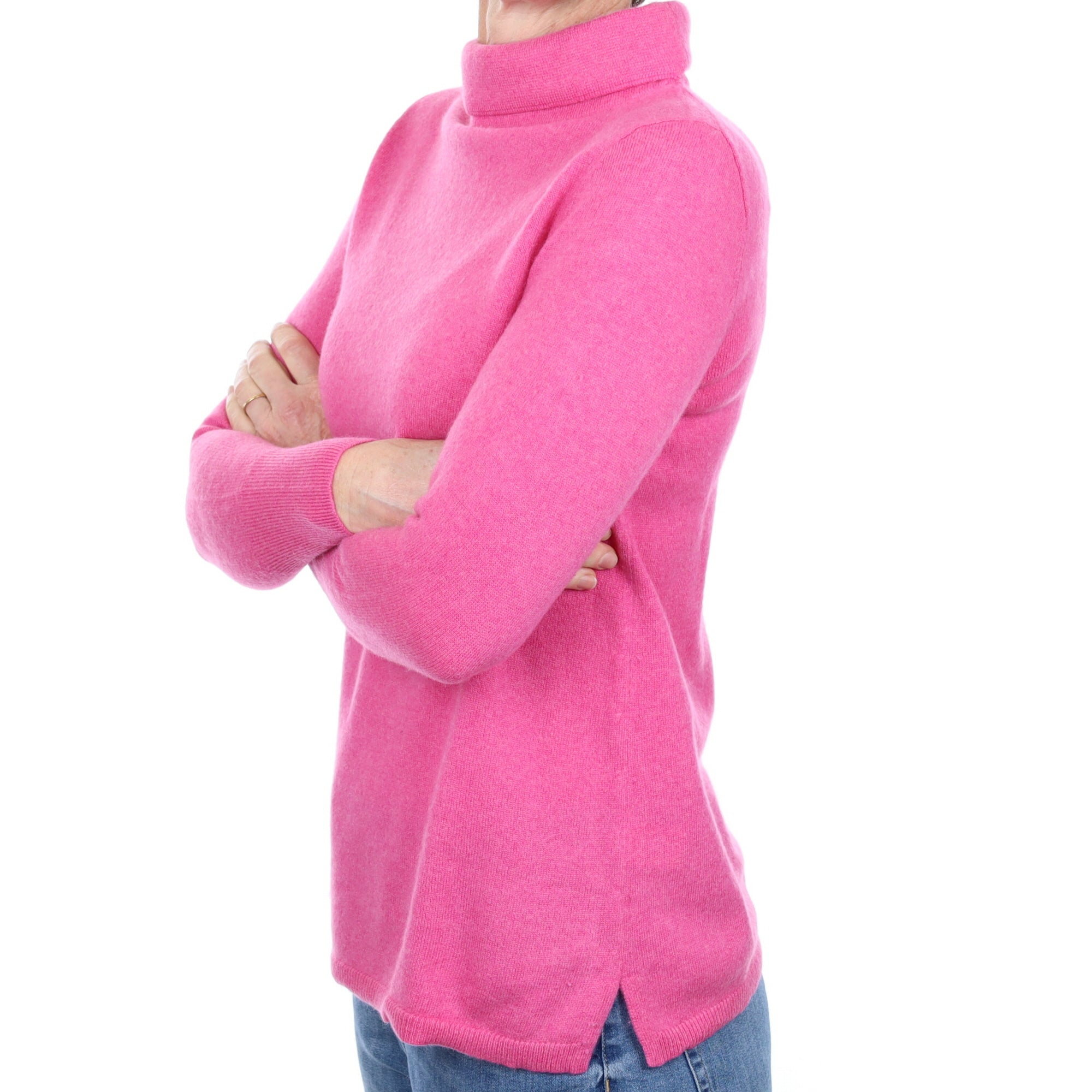 Rose Pink Cashmere Roll Neck Jumper Small