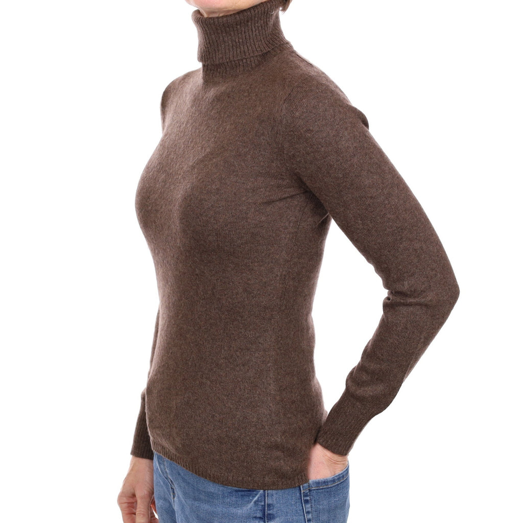Mole Brown Cashmere Polo Neck Jumper Small