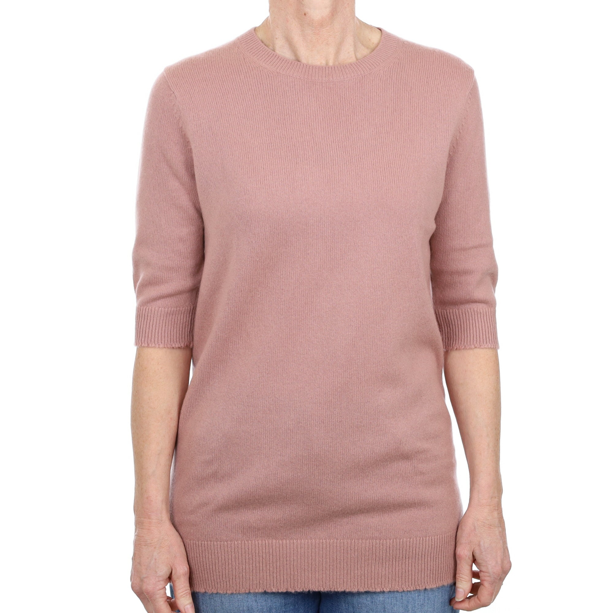 Vince Dusky Pink Cashmere Longline Crew Neck Jumper Small