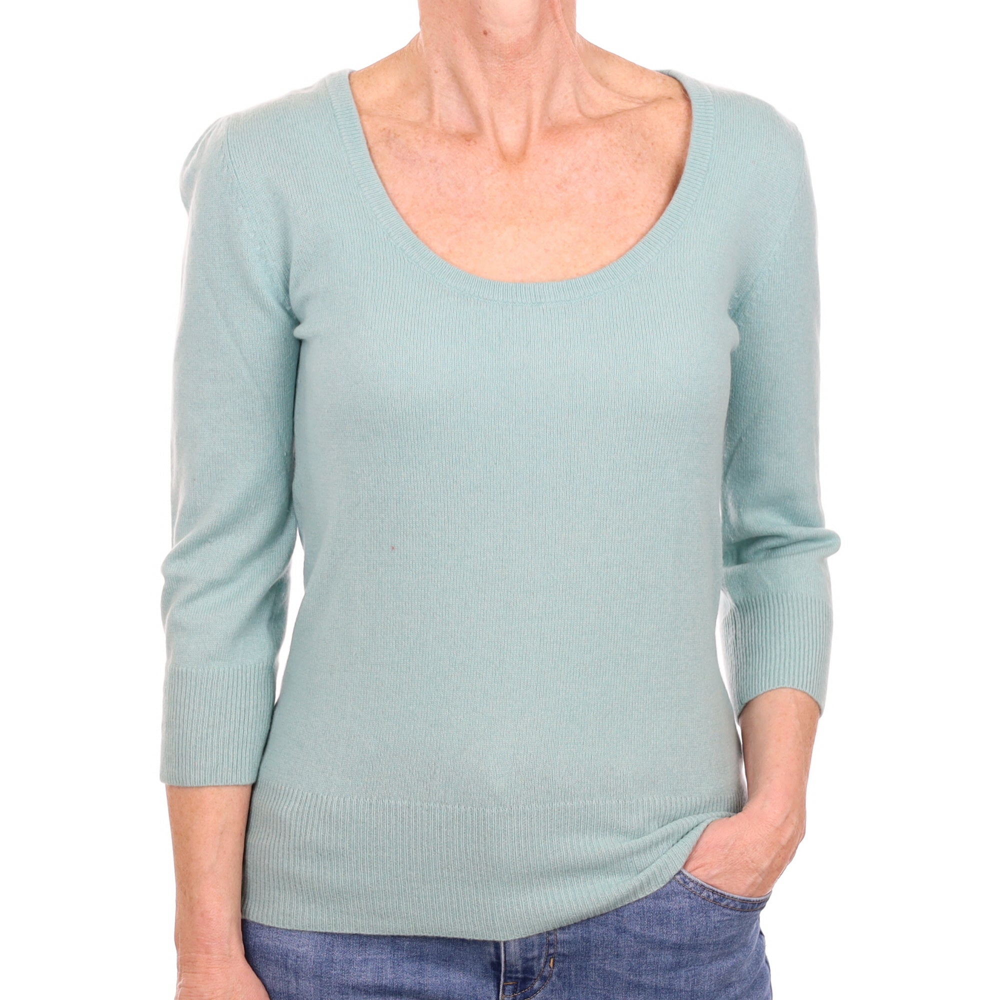 Deep Mint Cashmere Scoop Neck Jumper Small