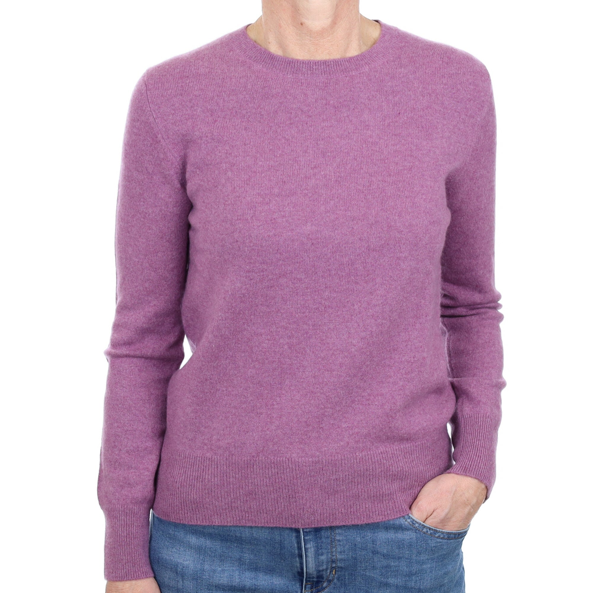 Heather Purple Cashmere Crew Neck Jumper Small