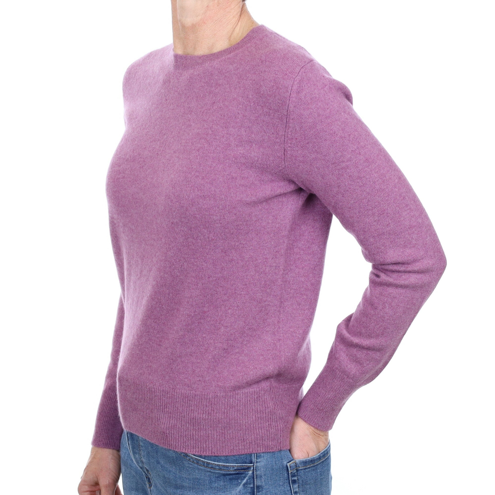 Heather Purple Cashmere Crew Neck Jumper Small