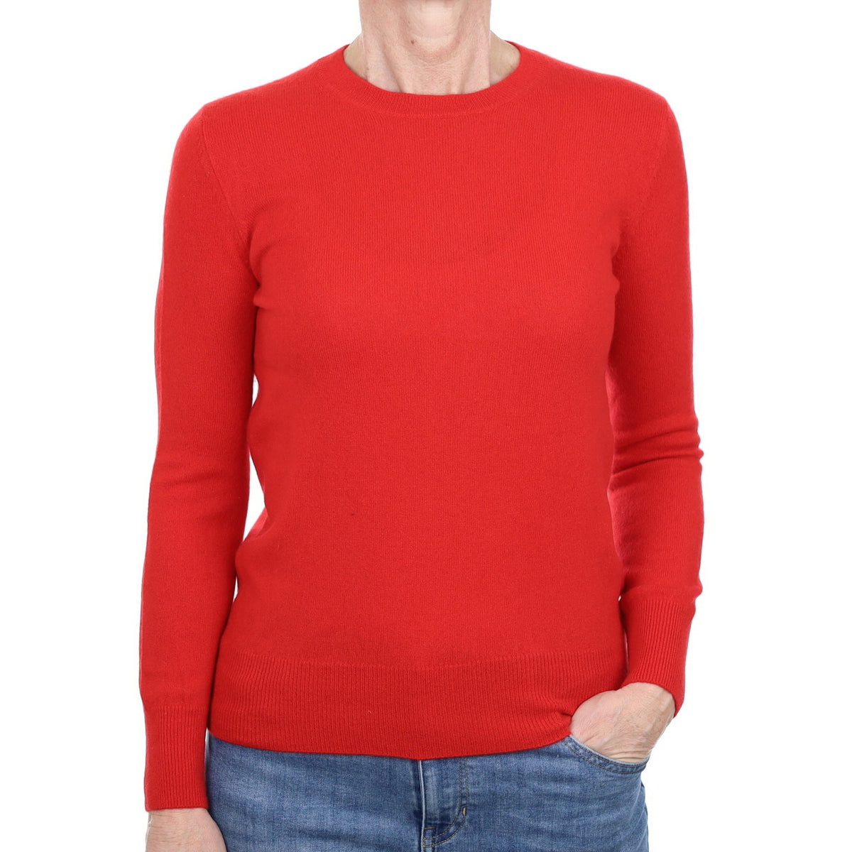 Scarlet Red Cashmere Crew Neck Jumper Small