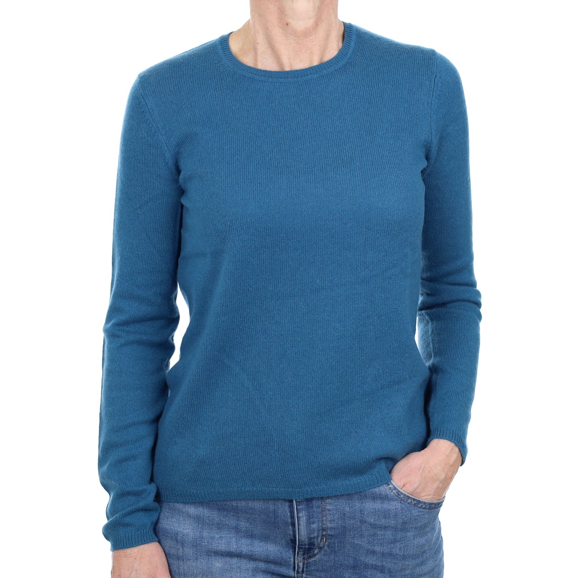 Petrol Blue Cashmere Crew Neck Jumper Small