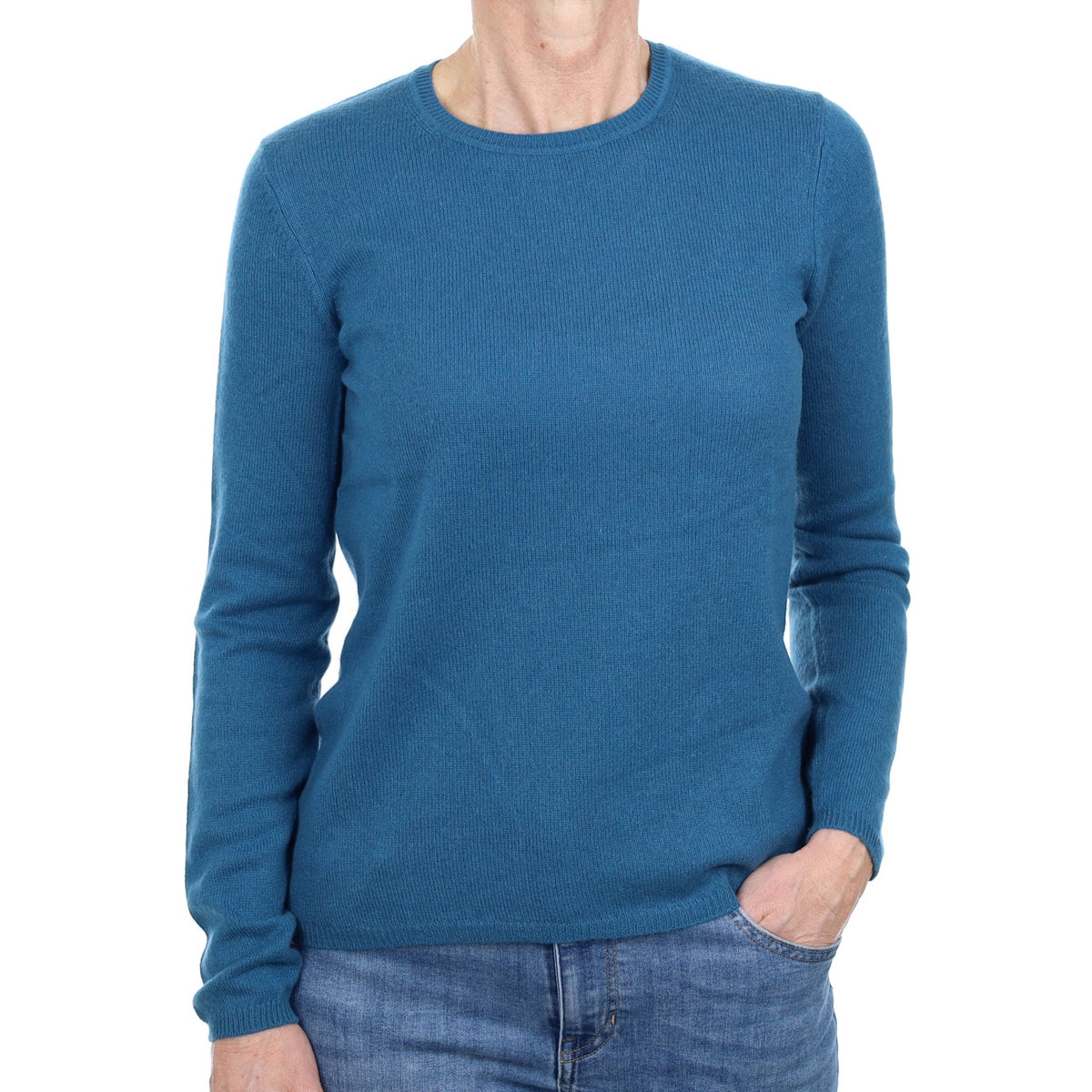 Petrol Blue Cashmere Crew Neck Jumper Small