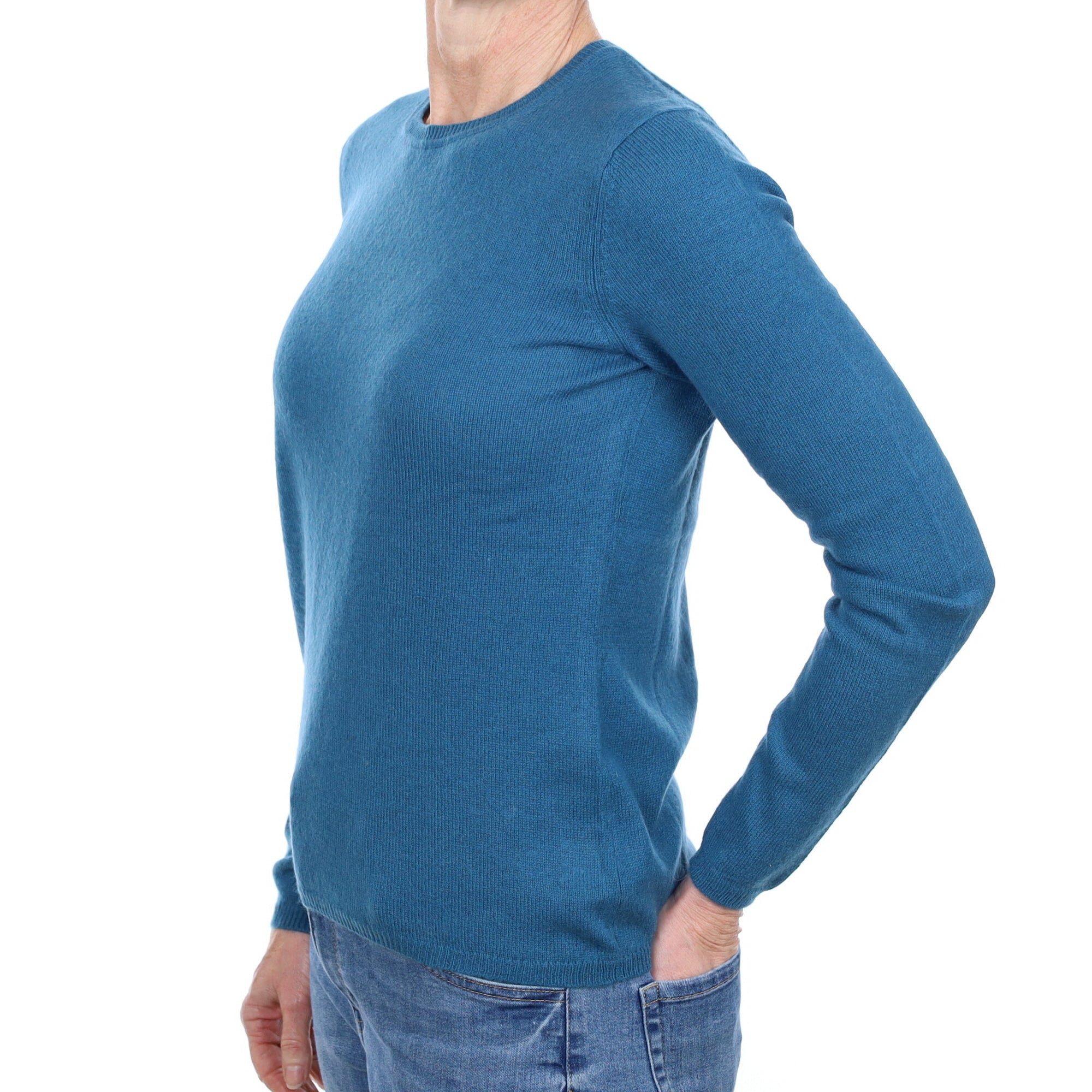 Petrol Blue Cashmere Crew Neck Jumper Small