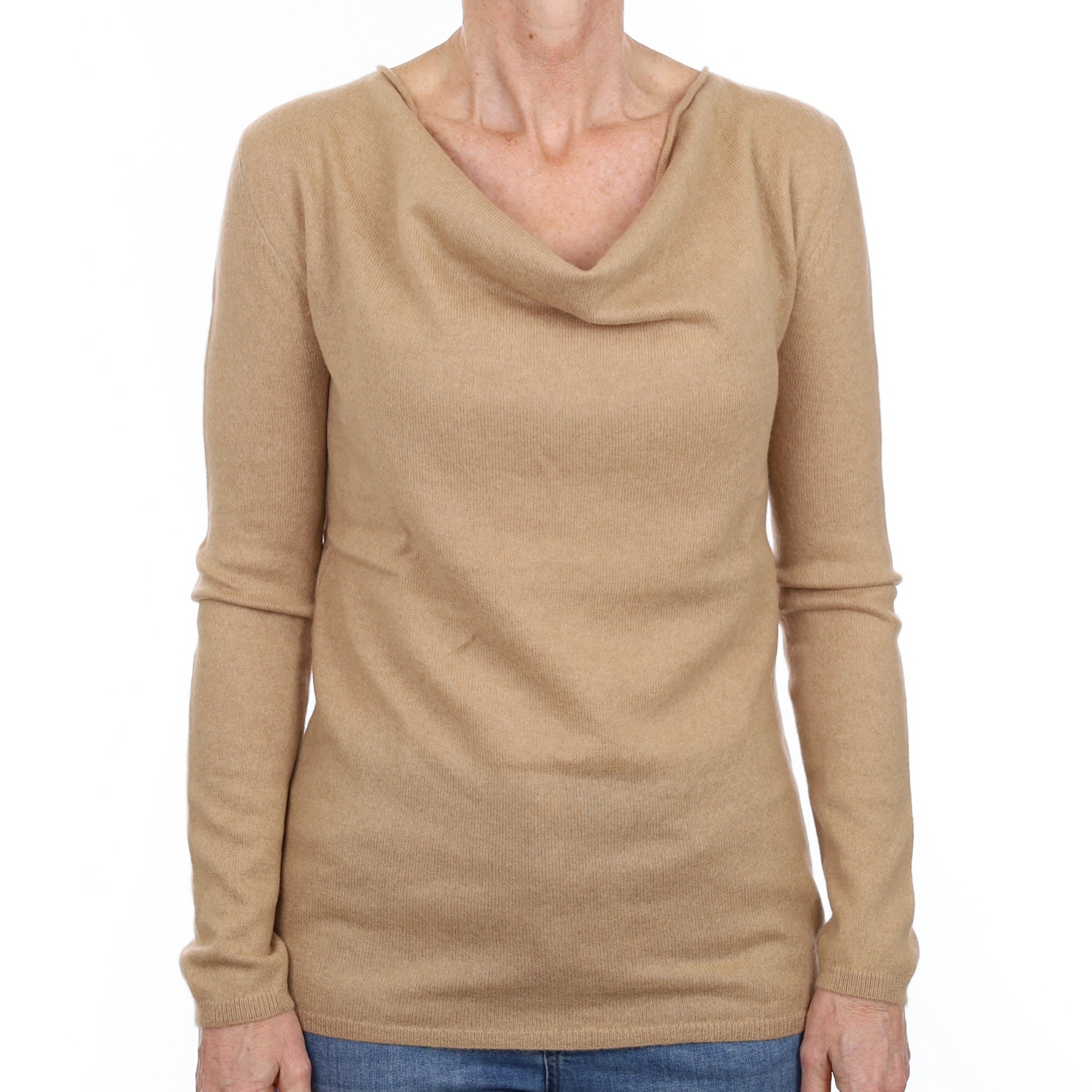 Caramel Brown Cashmere Drape Neck Jumper Small