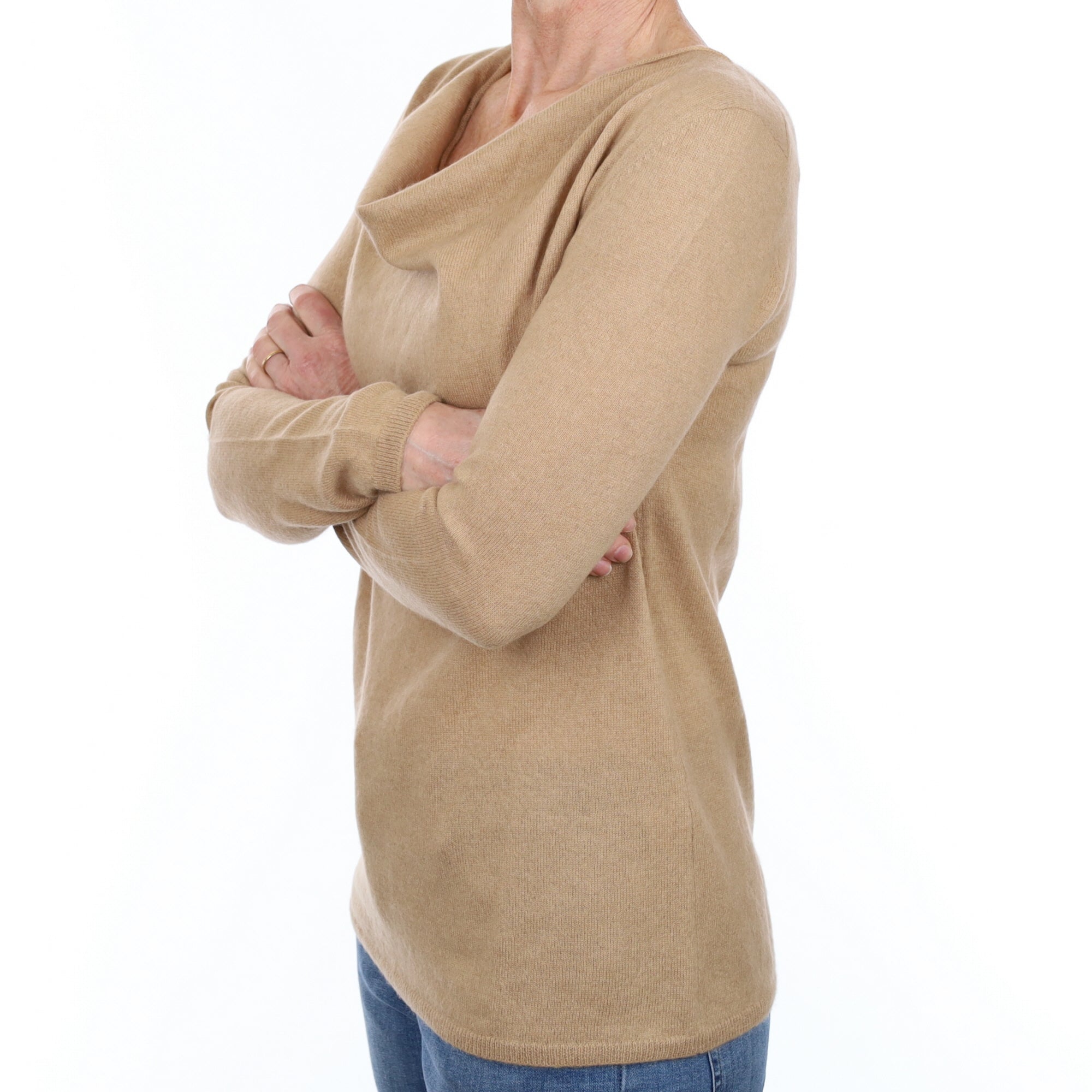 Caramel Brown Cashmere Drape Neck Jumper Small