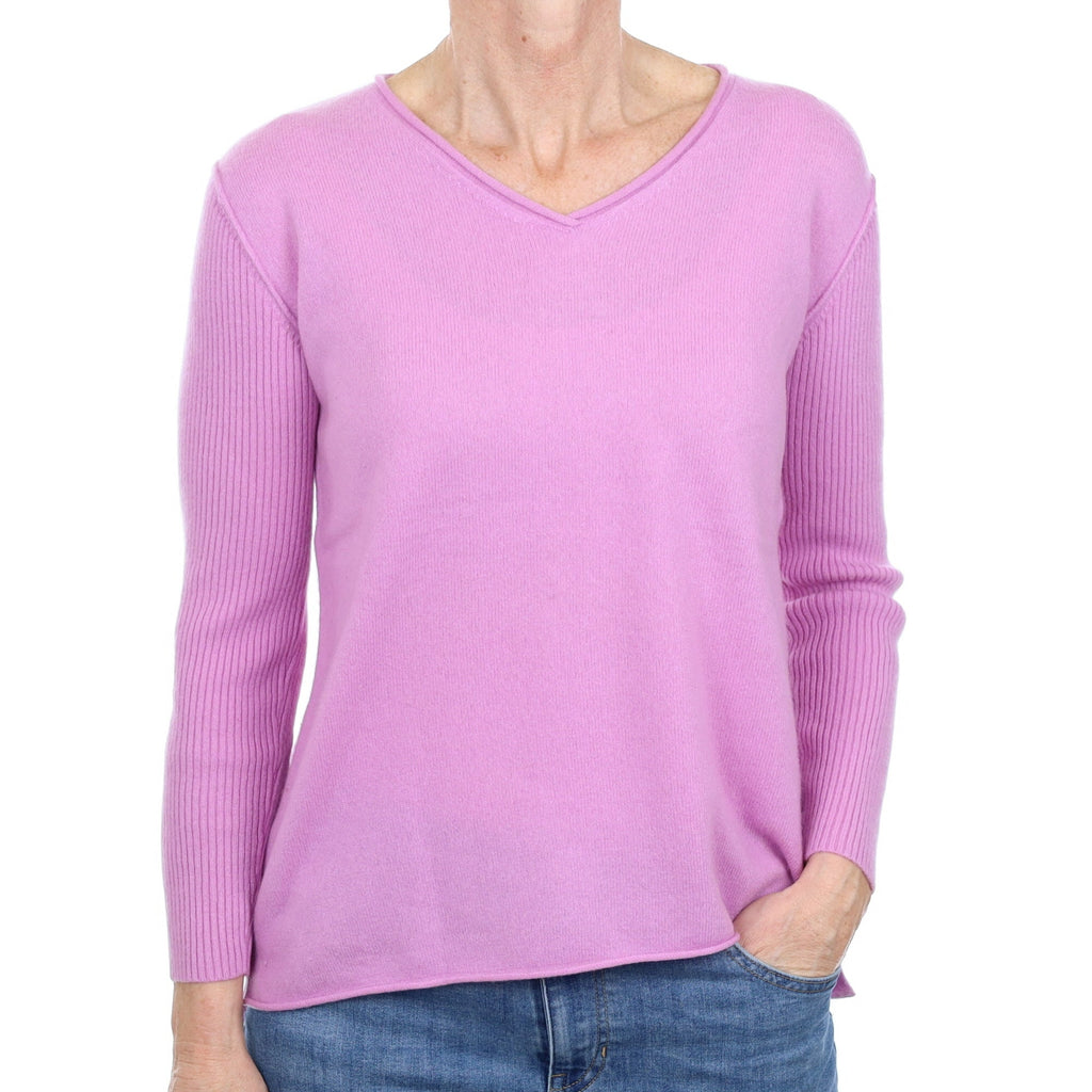 Foxglove Pink Cashmere V Neck Jumper Small